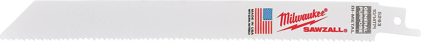 Lame de scie alternative Milwaukee à usage général, longueur 200 mm, lot de 5, pour bois avec clous et métal