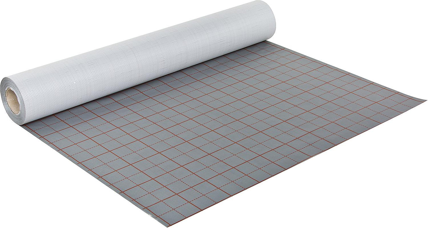 Grid film with fabric tape, silver/red, packaging unit: 103m²