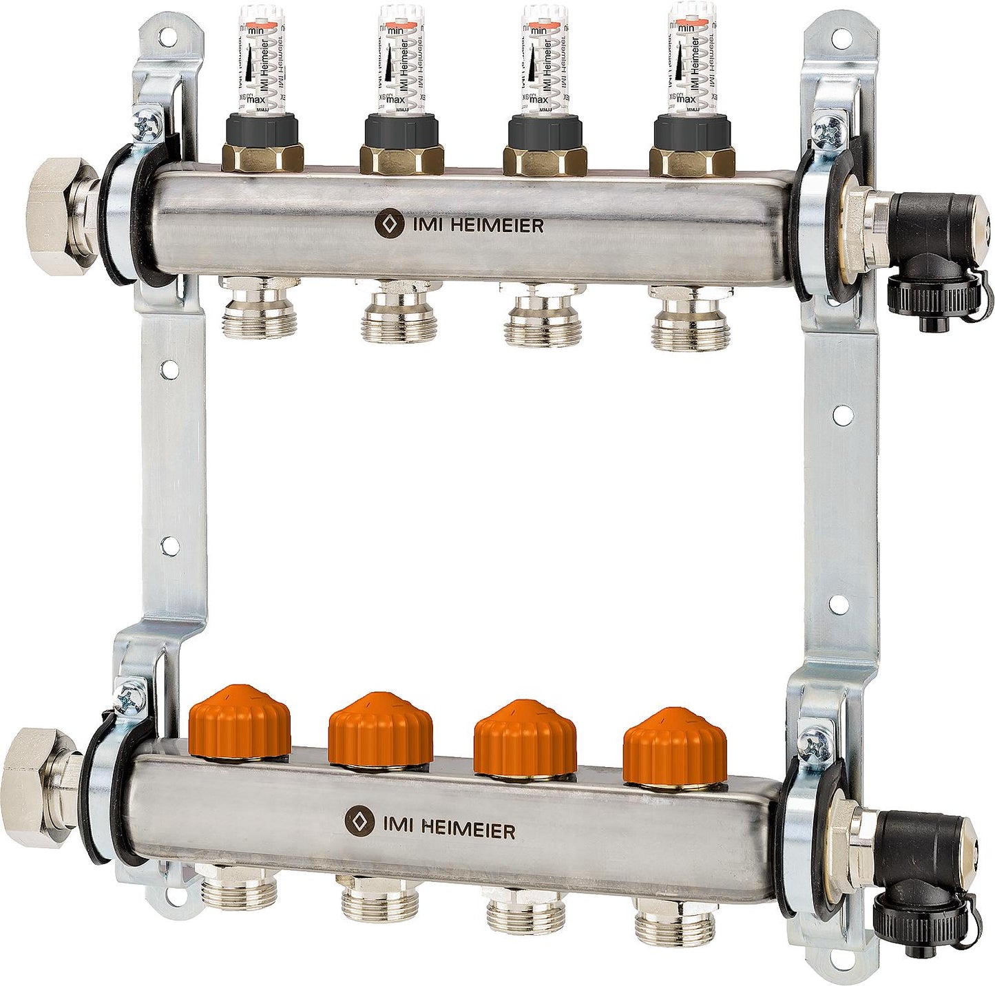 Stainless steel underfloor heating manifold type Dynacon with 2 heating circuits