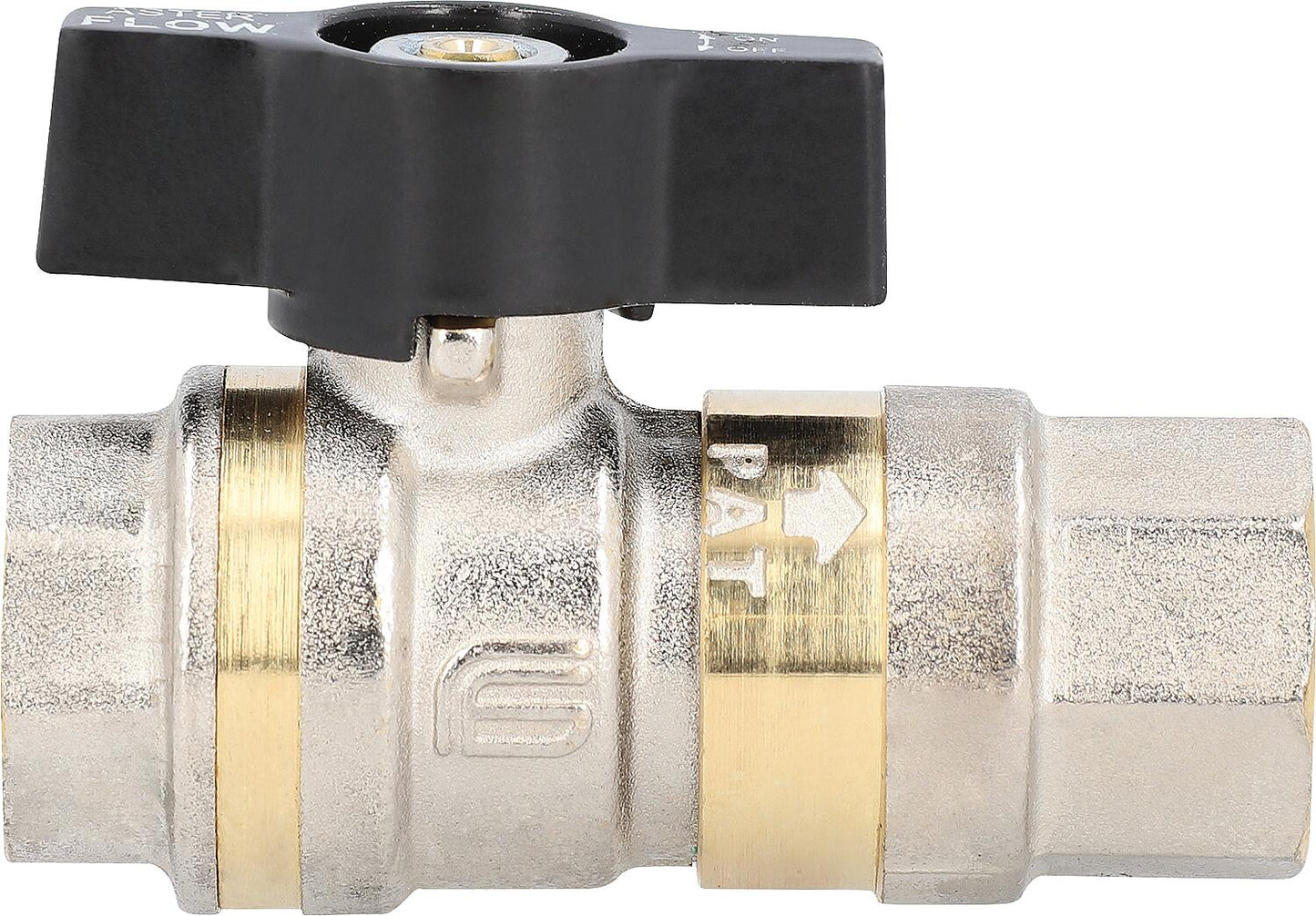 Vanne à bille en laiton Aster Flow avec clapet anti-retour, passage intégral, 16 bar, filetage femelle x filetage femelle