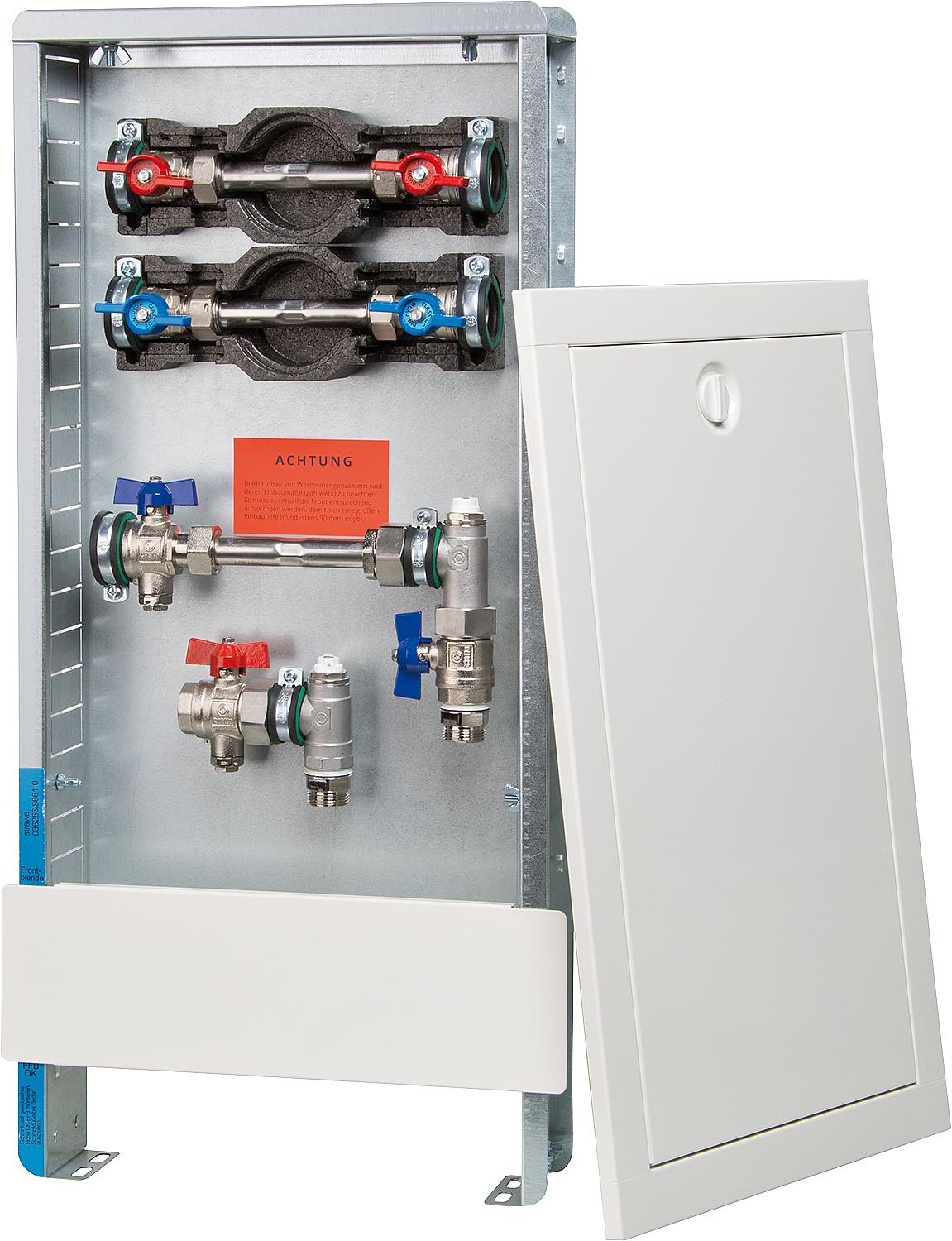 Strawa horizontal heat meter connection station, type AS12h W2-WMZ ST, white, floor-standing cabinet, dimensions 330x710mm