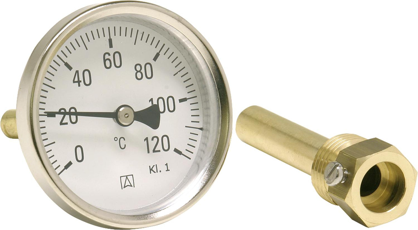 Bimetal industrial thermometer G 1/2 axial, class 1, 0/120°C BiTh 63