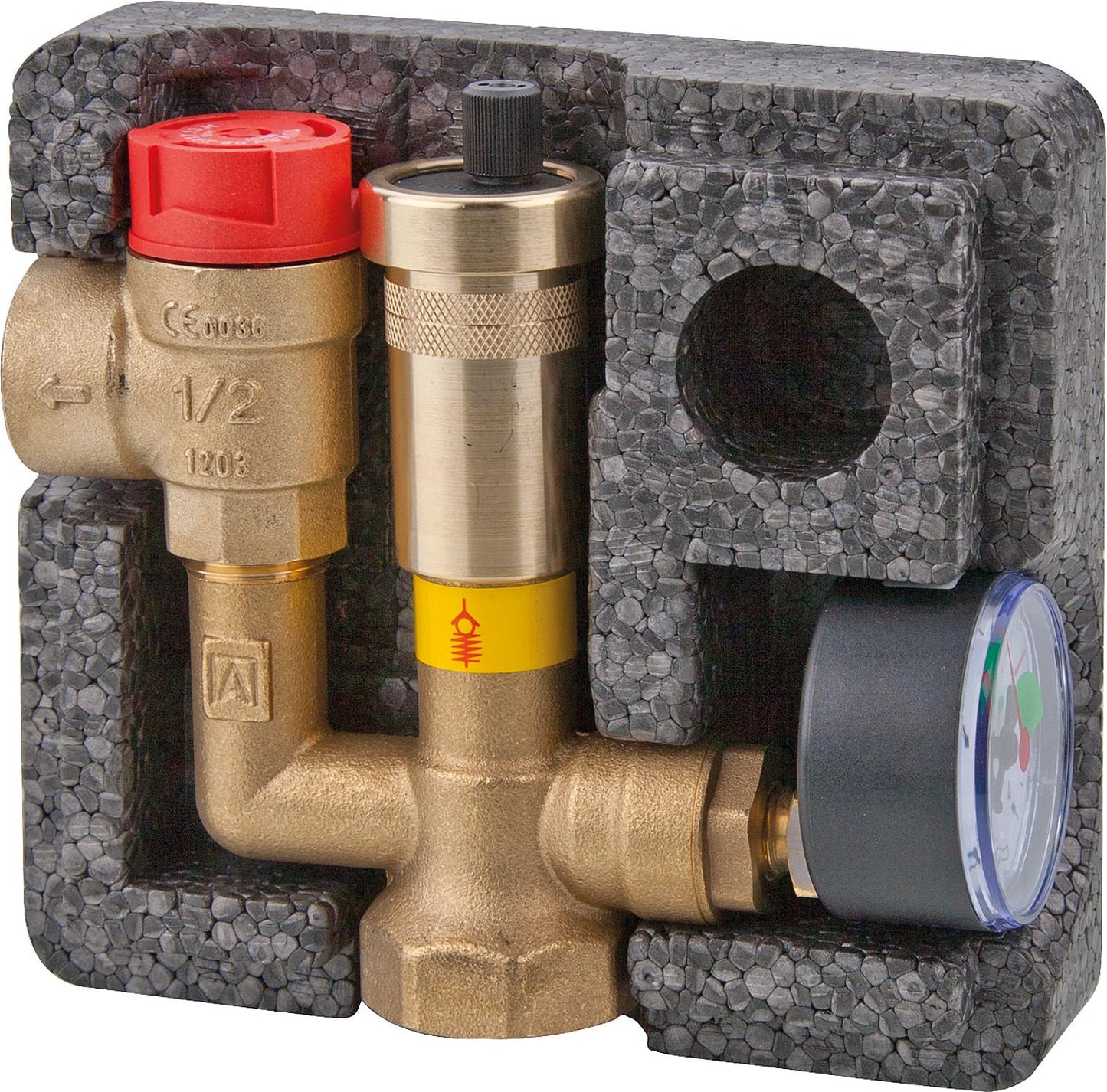 Kesselsicherheitsgruppe MINI, bis 50 kW, DN25(1") mit Isolierung, Sicherheitsventil 3 bar