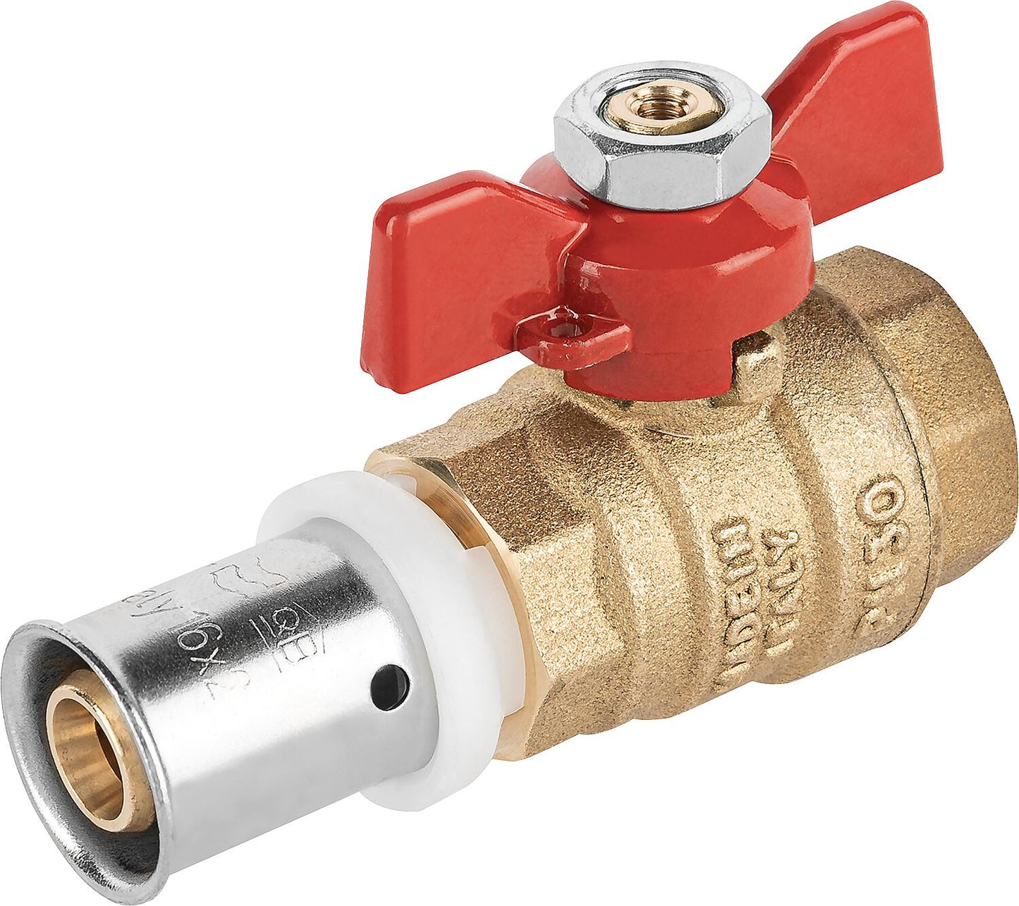 Press-fit ball valve with wing handle 16x2mm - female thread - DN15(1/2") TH contour