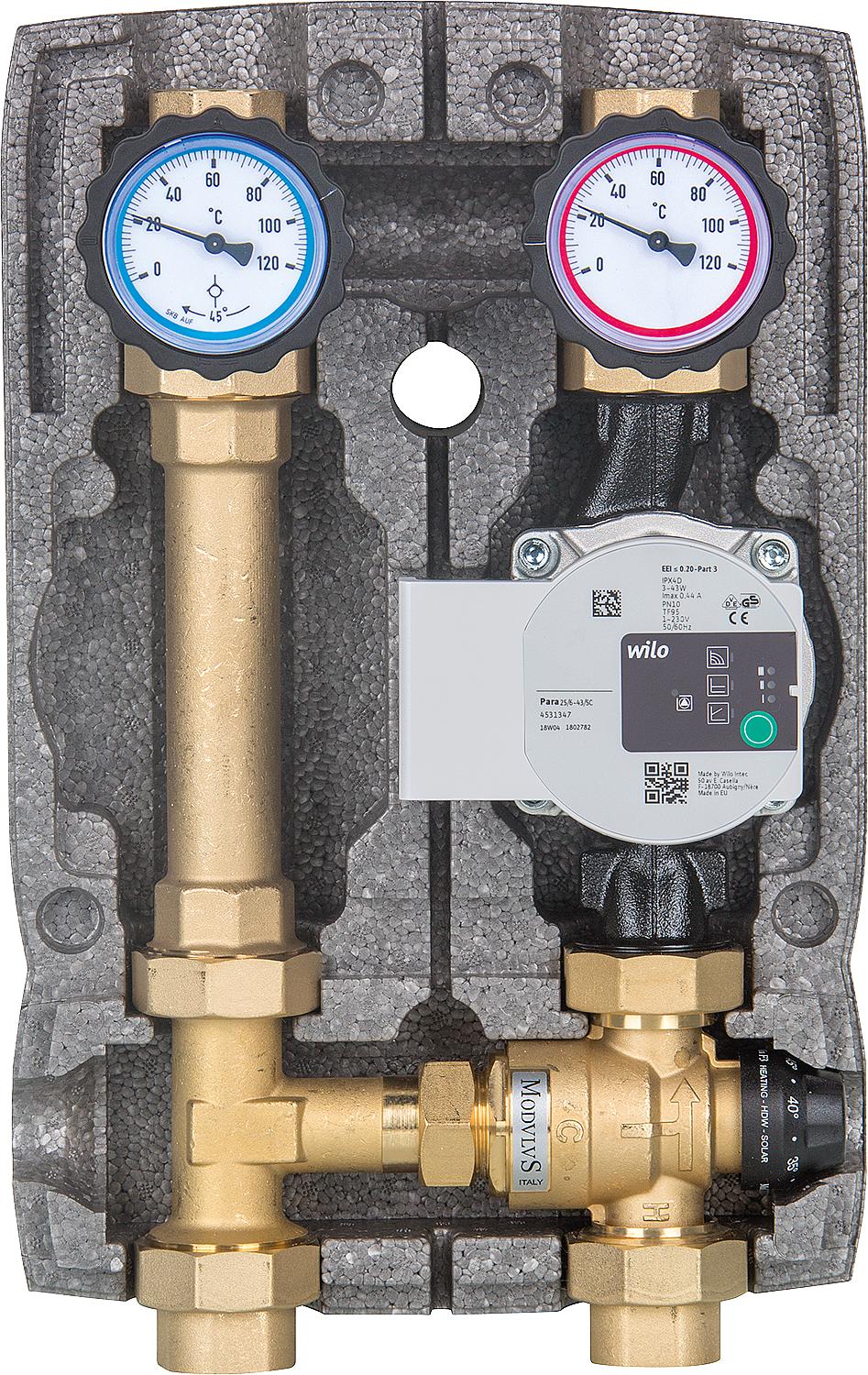 Easyflow fixed-value control set Grundfos UPM3 Hybrid 25-70, adjustable range 20-43°C, DN25
