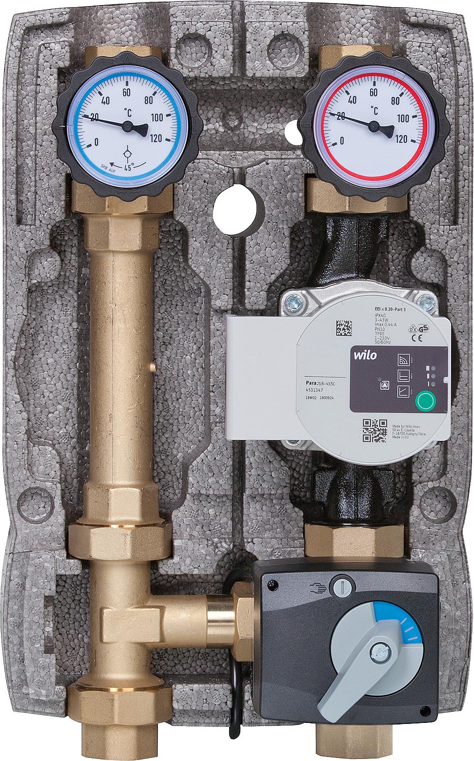 Heating circuit set Easyflow DN25 3-way mixing valve with actuator, Grundfos UPM3 Hybrid 25-70,