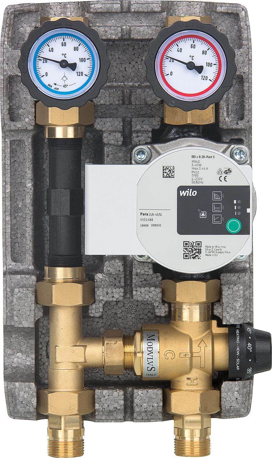 Heating circuit set Easyflow DN20 (3/4"), fixed value 20-43°C, heat meter section, Wilo Para 15/6 SC