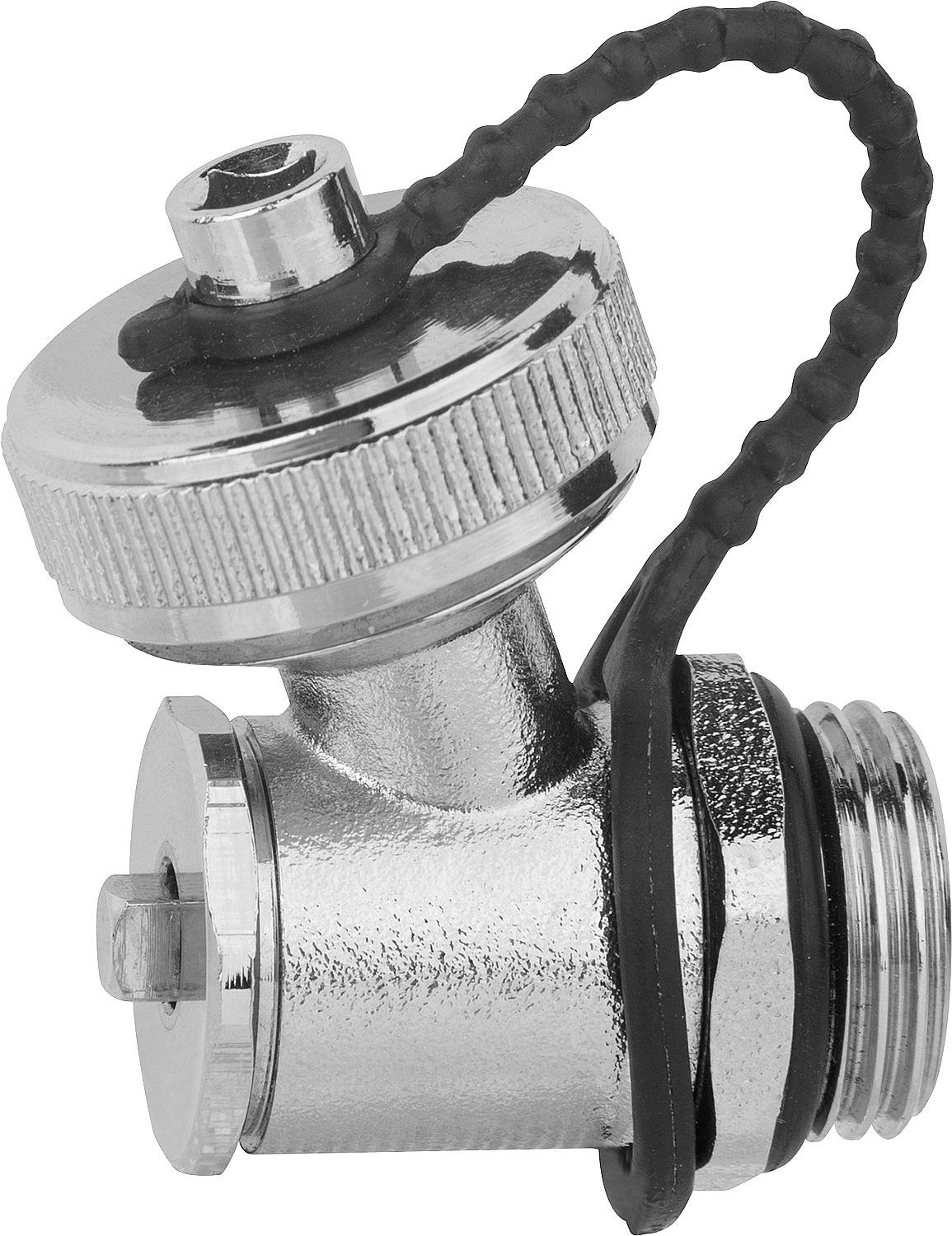 Filling and draining valve DN15 (1/2"), self-sealing, nickel-plated brass, angled outlet