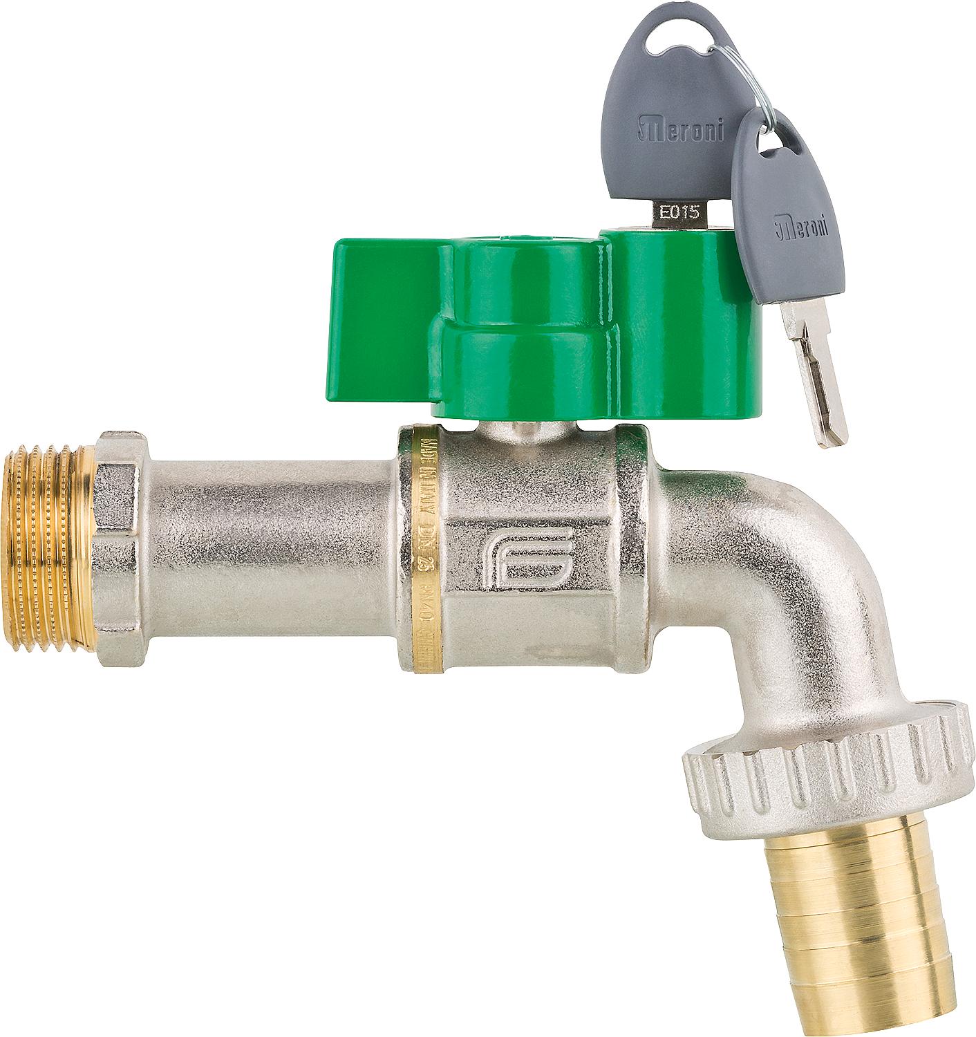 Vanne à bille de sortie Viva avec poignée à ailettes, serrure et clé en aluminium, PN 40