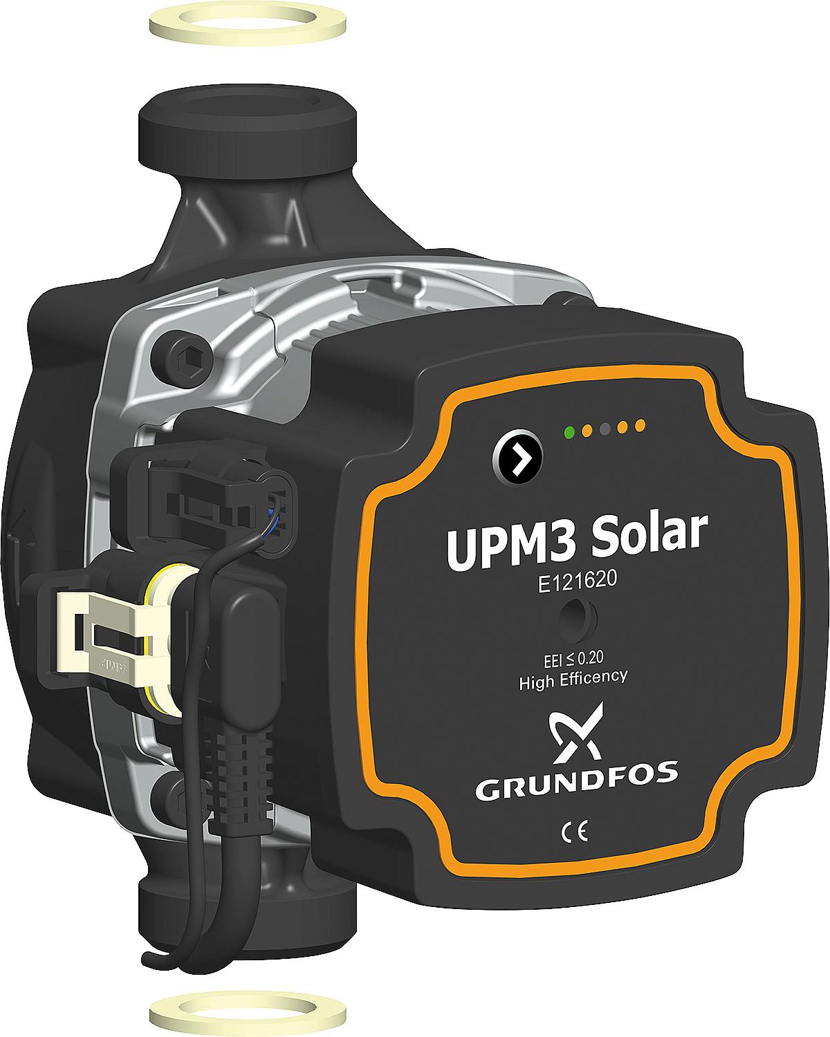 Pompe de circulation Grundfos UPM3 15-145, longueur 130 mm, solaire, filetage mâle DN25 (1"), position 9 heures, PWM-C4