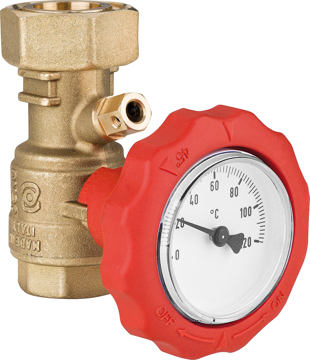 Pump ball valve supply DN20 (3/4") female thread x DN25 (1") female thread suitable for Novacond