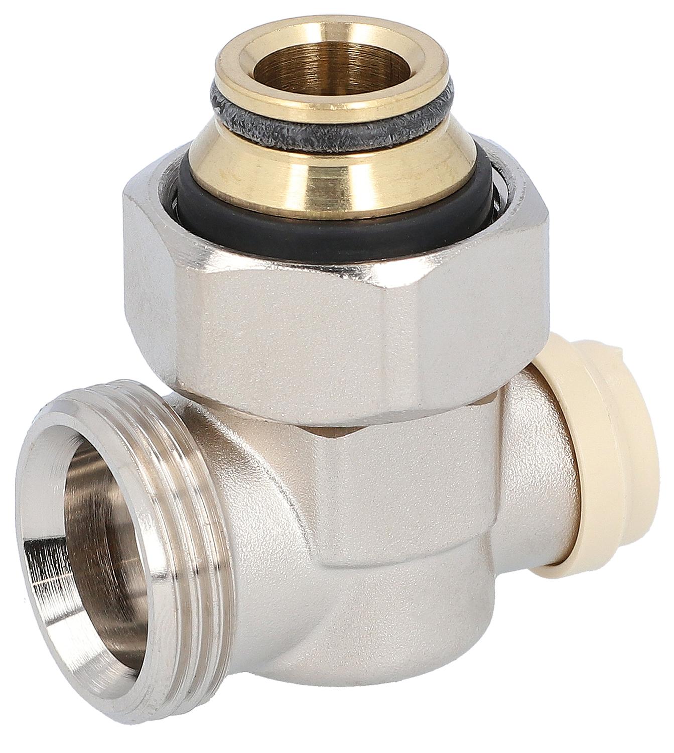 Single ball valve, angle type, 3/4" female thread, Eurocone pipe connection, 3/4"