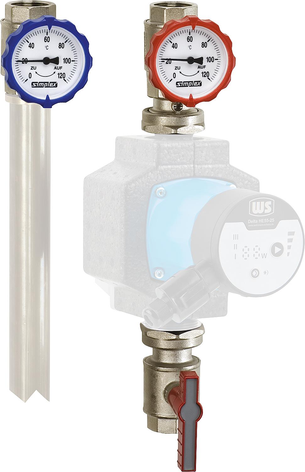 Heating circuit set M 1" 2 pump ball valves 1" 1 return ball valve 1"