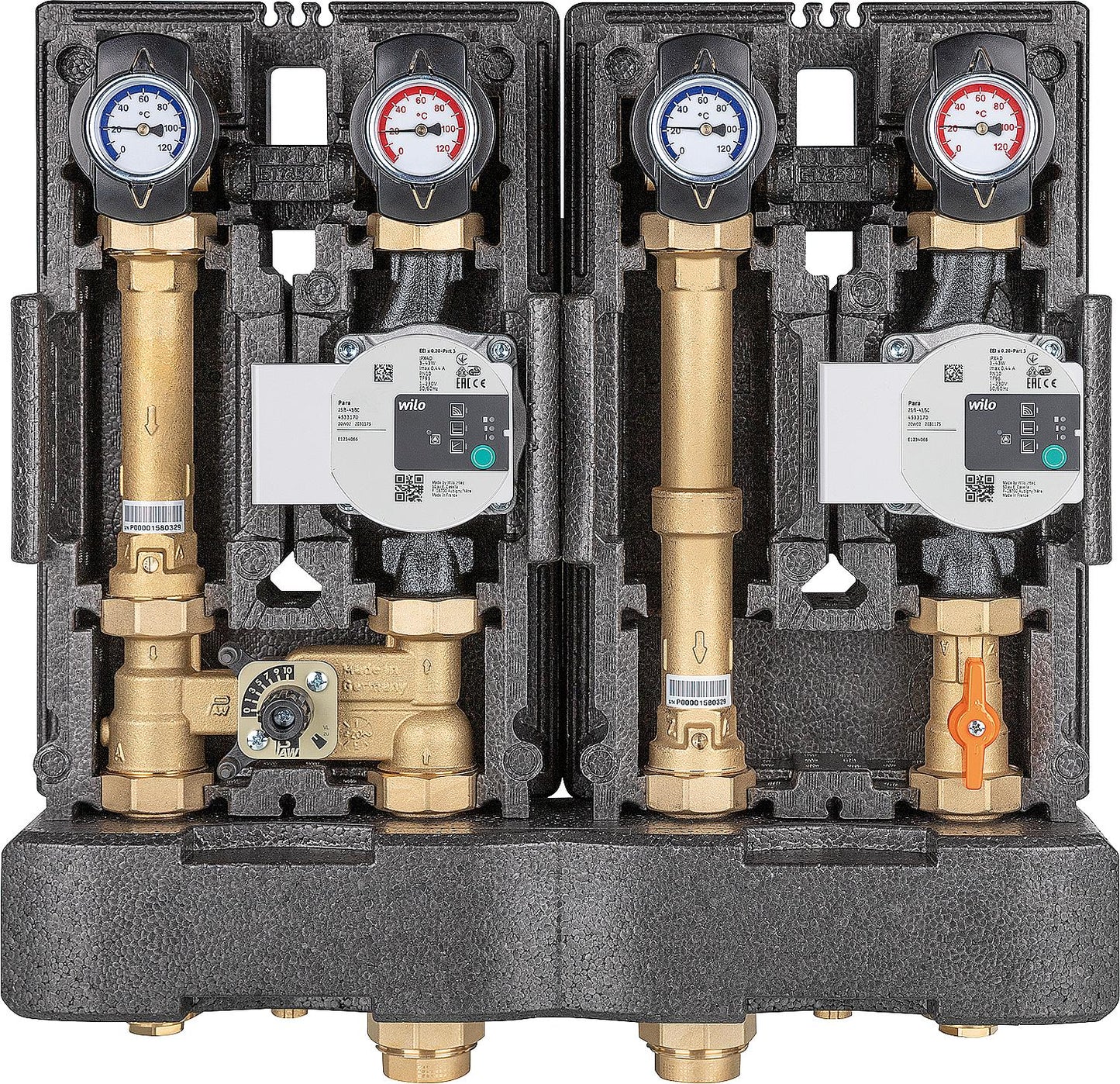Groupe de distribution modulaire DN25(1") 1x direct, 1x mixte, 2x Wilo Para SC25/6-43