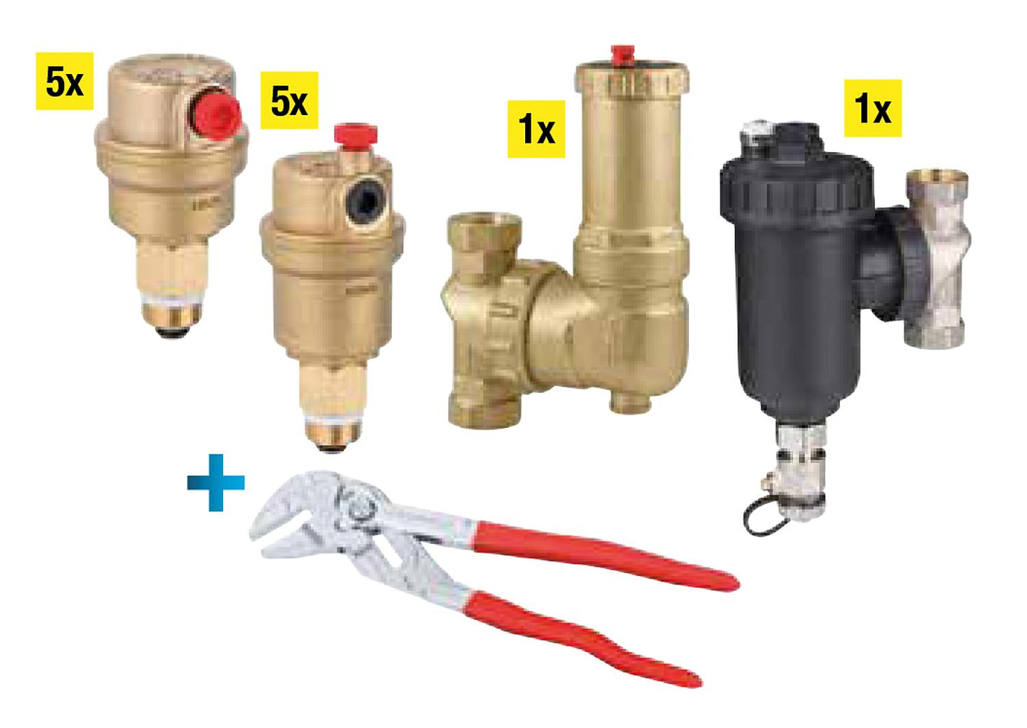 Kit d'action a. 10x mini W/S à dégagement rapide, 1x libération d'air, 1x libération magnétique/boue, 1x grande pince à boue.