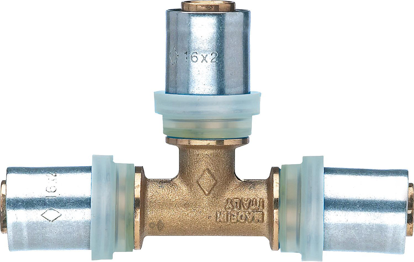 EVENES press fitting for MSVR double wall angle, U-shape 16x2-1/2"-16x2, TH contour