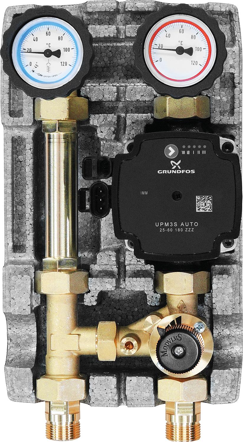 Easyflow DN20 (3/4") heating circuit set with 3-way mixer without mixer motor, with Grundfos UPM3S AUTO 15-60 pump