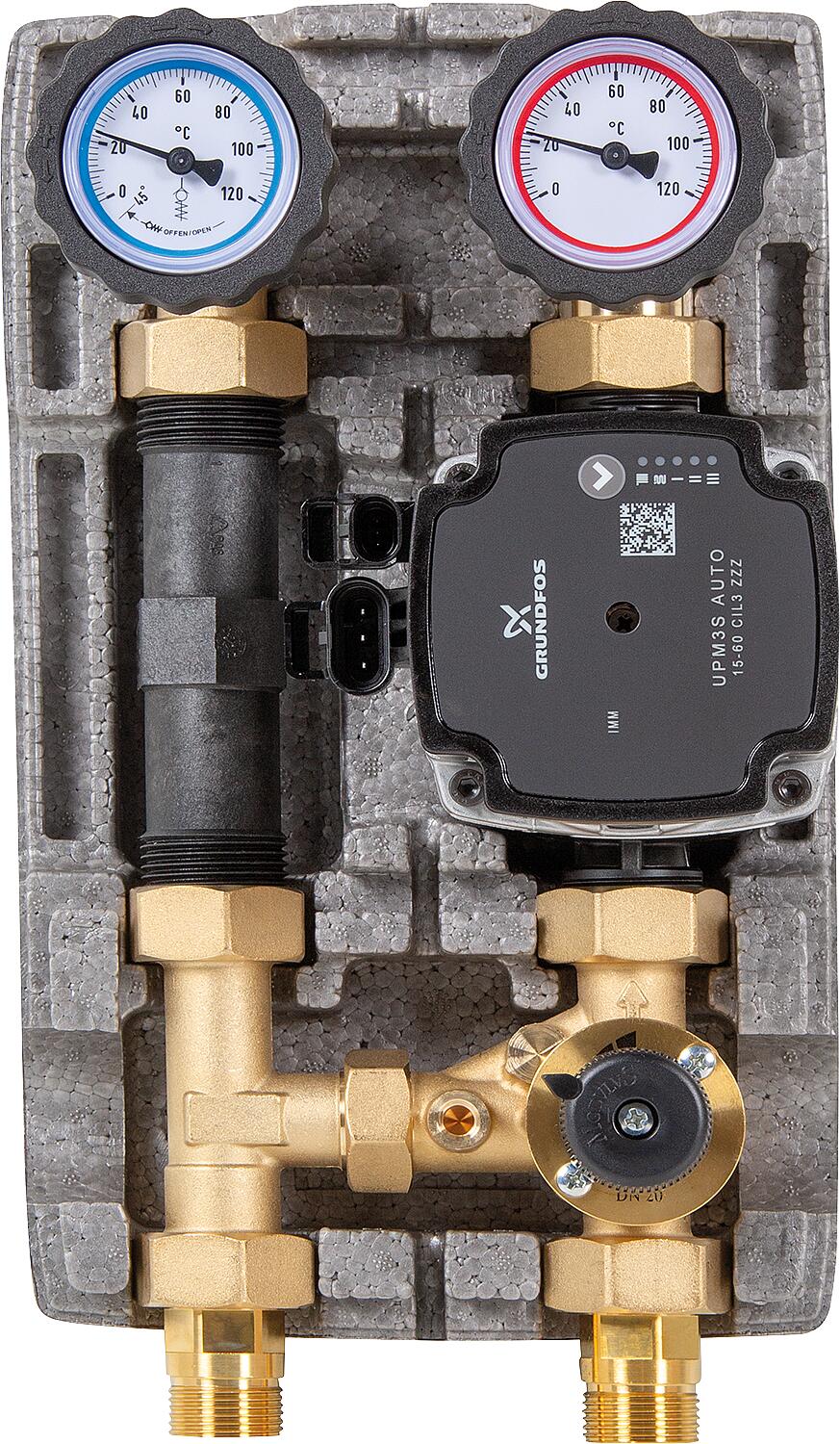 Easyflow DN20 heating circuit set with 3-way mixer, heat meter section with Grundfos UPM3S AUTO 15-60 pump