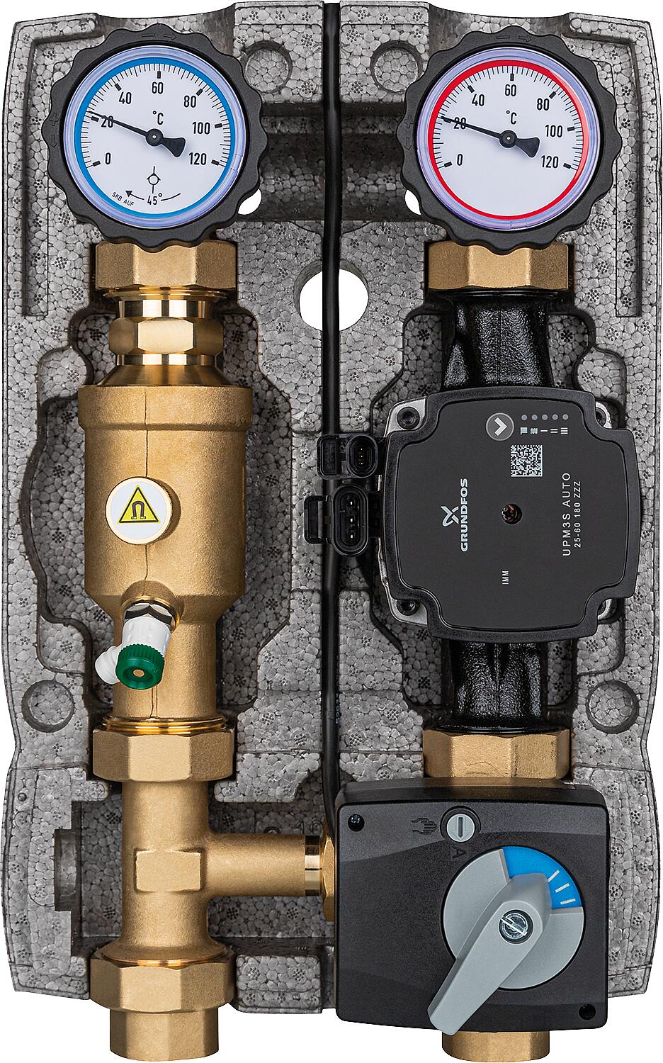 Easyflow DN25(1") heating circuit set with 3-way mixing valve with magnetic separator, Grundfos UPM3S AUTO 25-60 pump