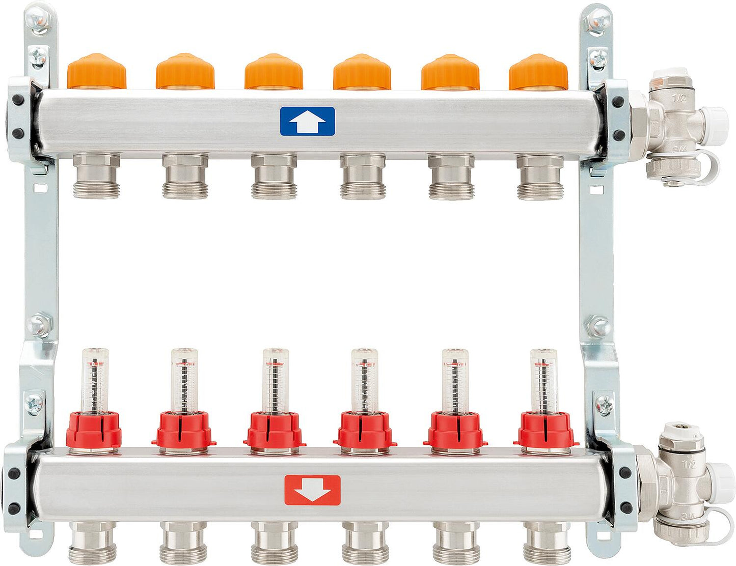 Heating circuit manifold itap 918 CB Eclipse, DN25 (1") stainless steel, 2 heating circuits, with flow meter