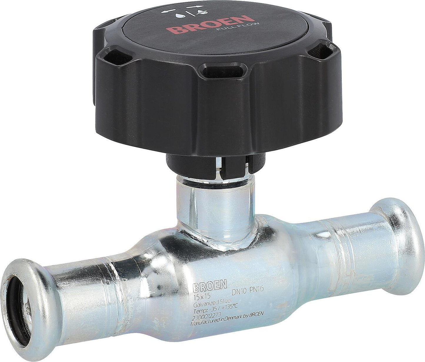 Carbon steel press-fit ball valve with round handle DN10 (3/8") press connection 15x15, M-profile