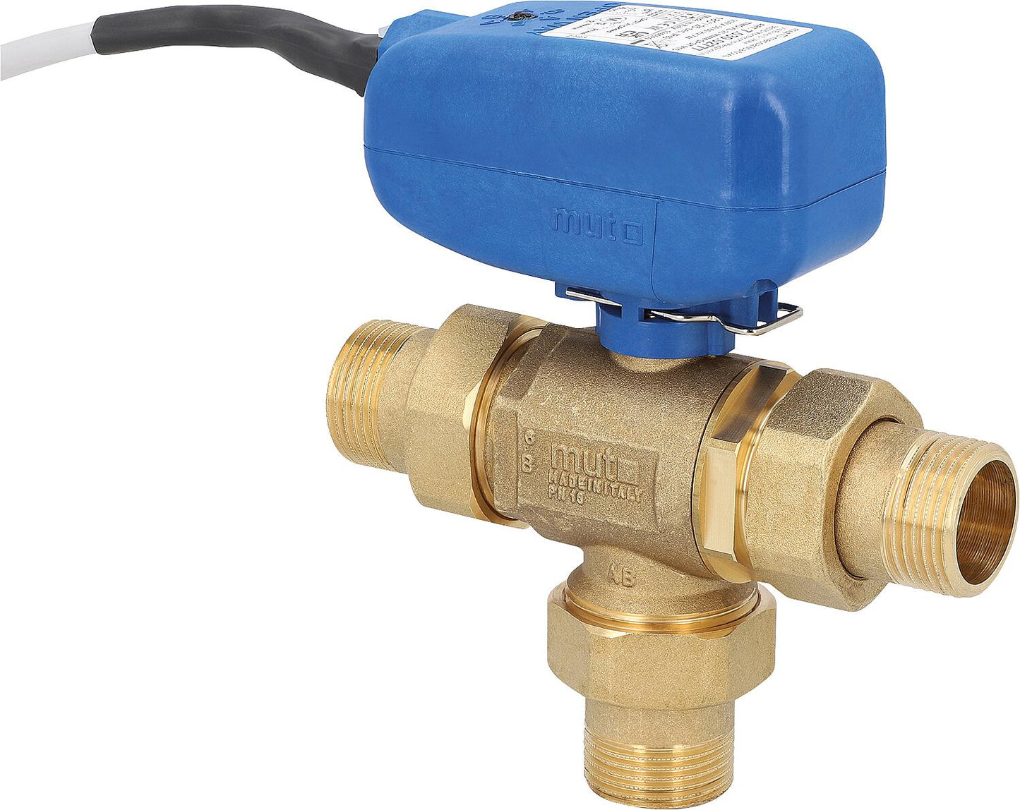 Electric ball valve MUT TMO XL 3-way, SPST control, 230 V, DN 25(1") male thread, with screw connection.