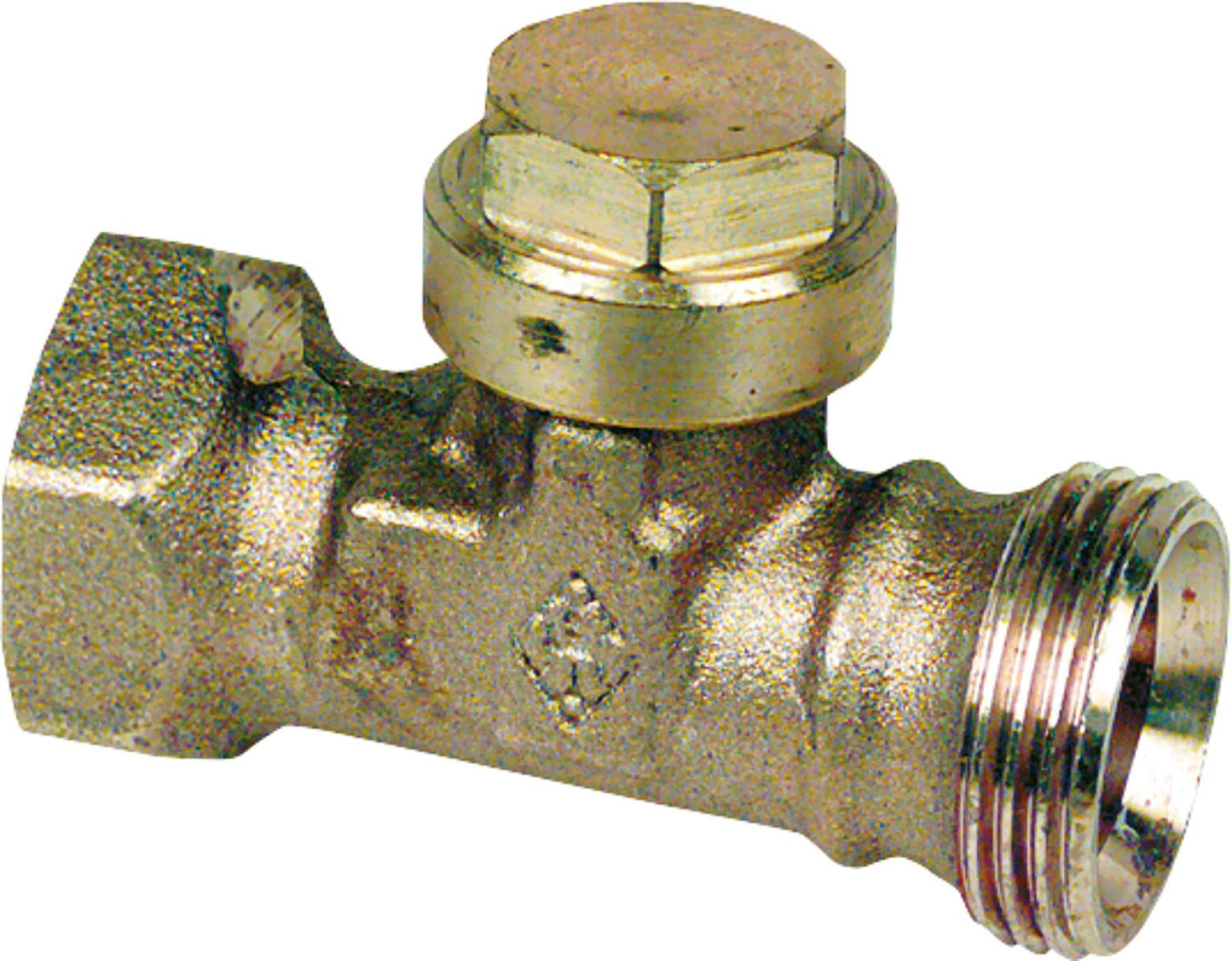 Return fitting DN 15, connection Rp 1/2, female threaded socket with shut-off valve and fine adjustment.
