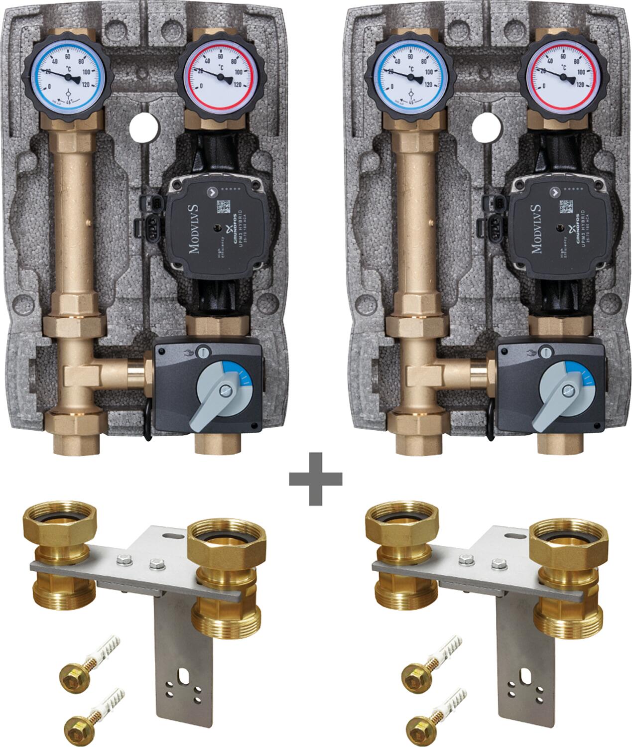 Special offer package: 2x Easyflow DN25(1") mixed heating circuit sets with actuator, UPM3 hybrid pump including 2x wall brackets