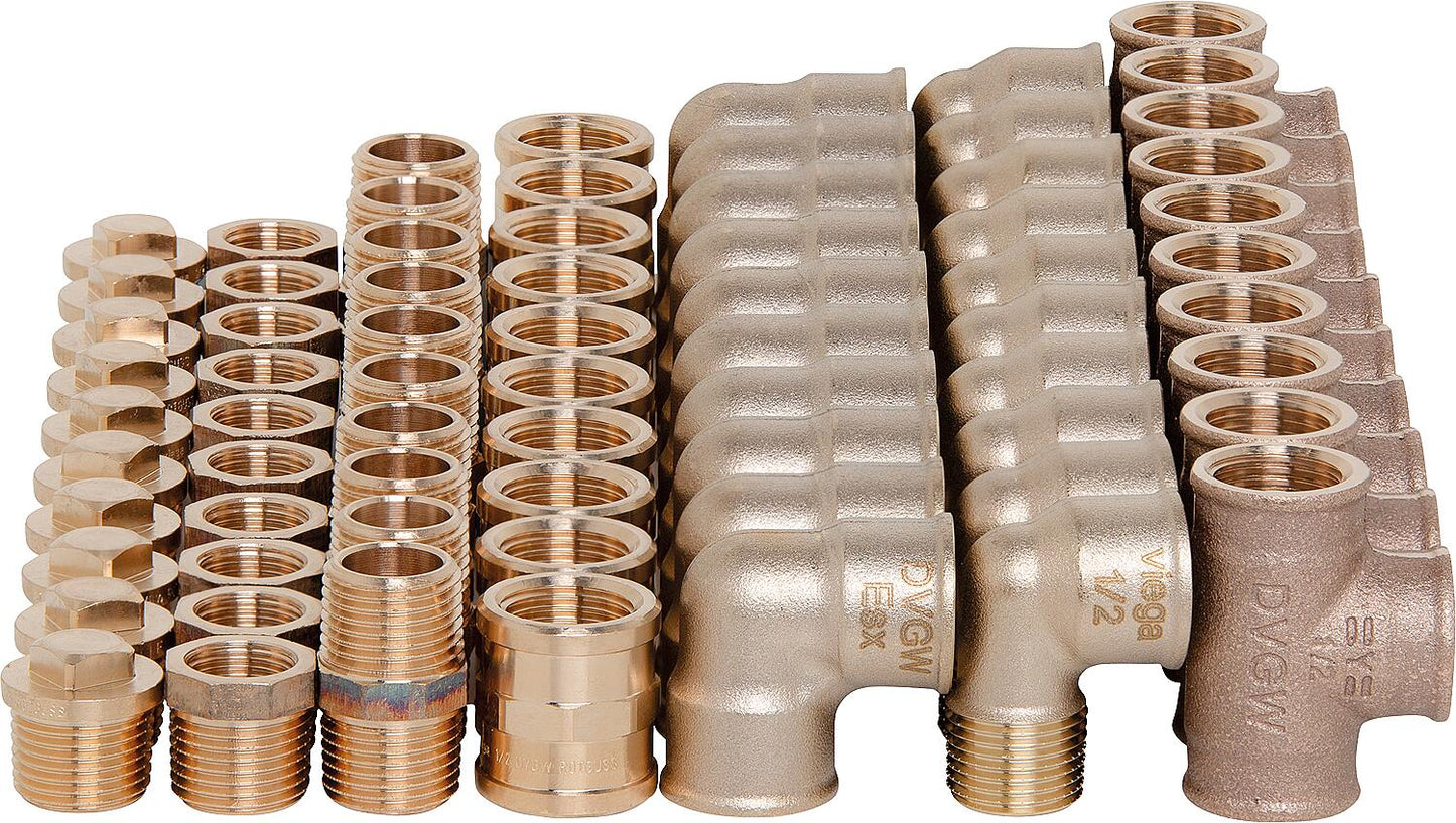 Red brass threaded fittings value pack DN15 (1/2") - 70 pieces