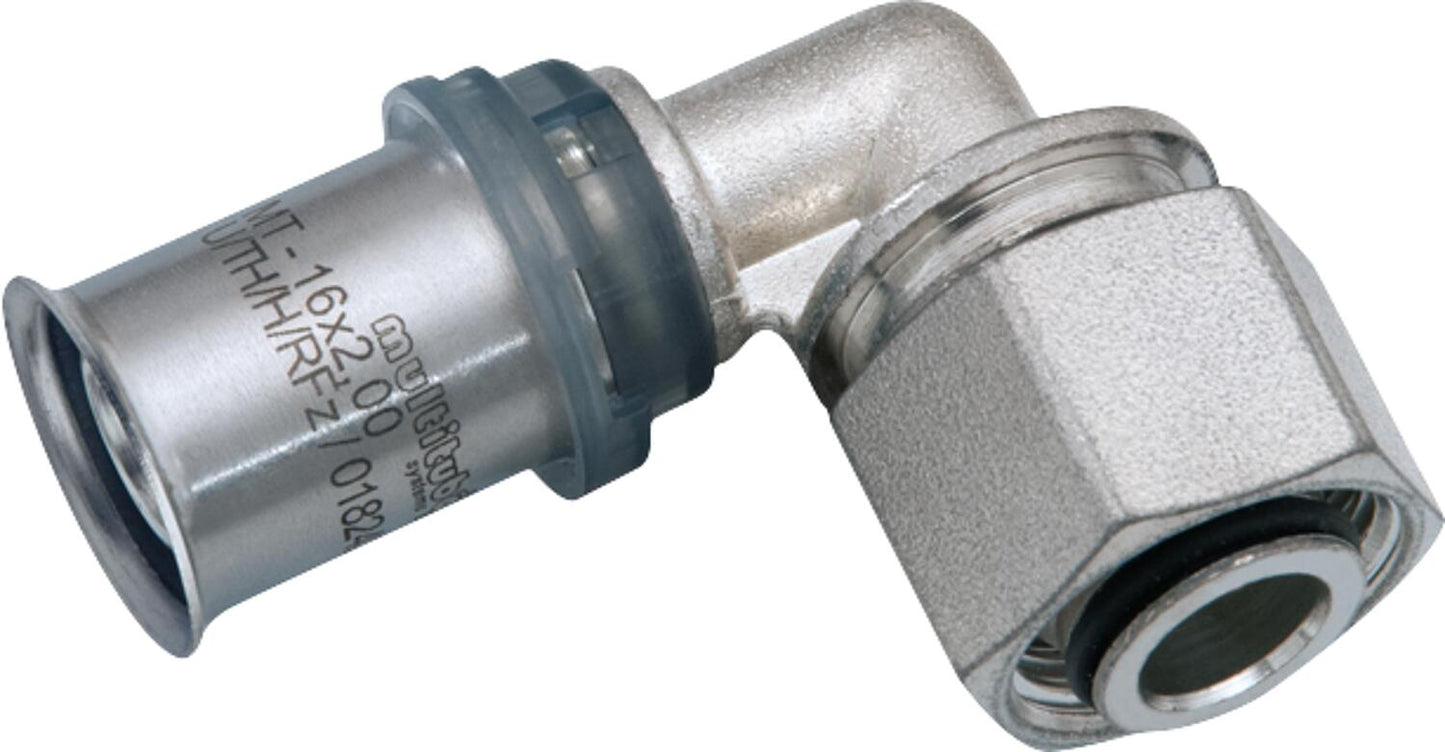 MULTITUBO Press-UPS connection elbow for Geberit Ø16mm-DN15 (1/2") female thread, tinned
