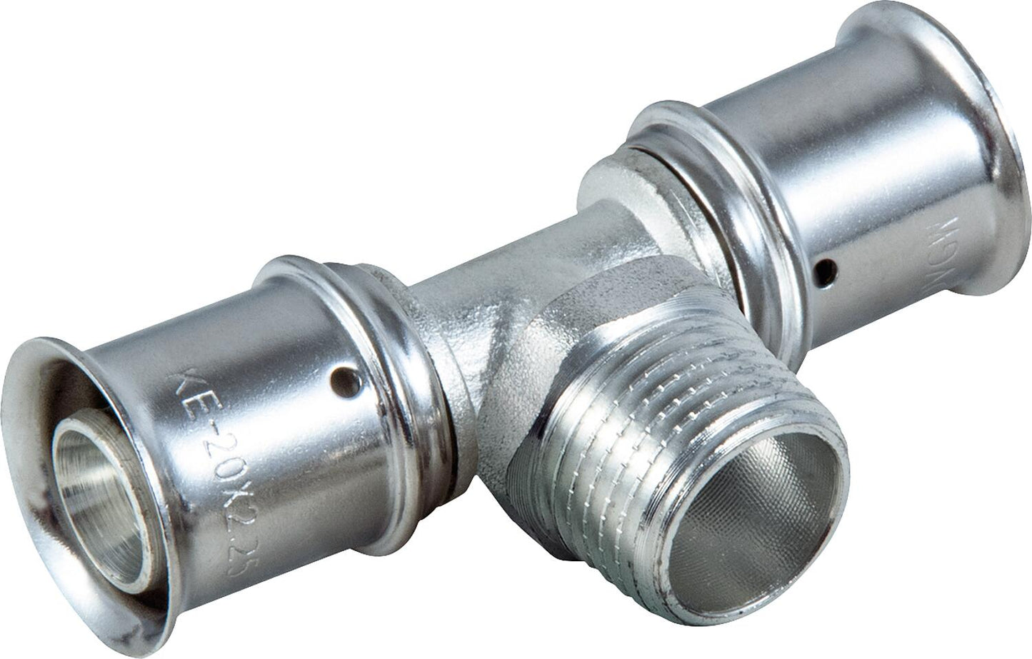 MULTITUBO press T-piece AG, Ø16mm-DN15 (1/2") AG-Ø16mm, tin-plated