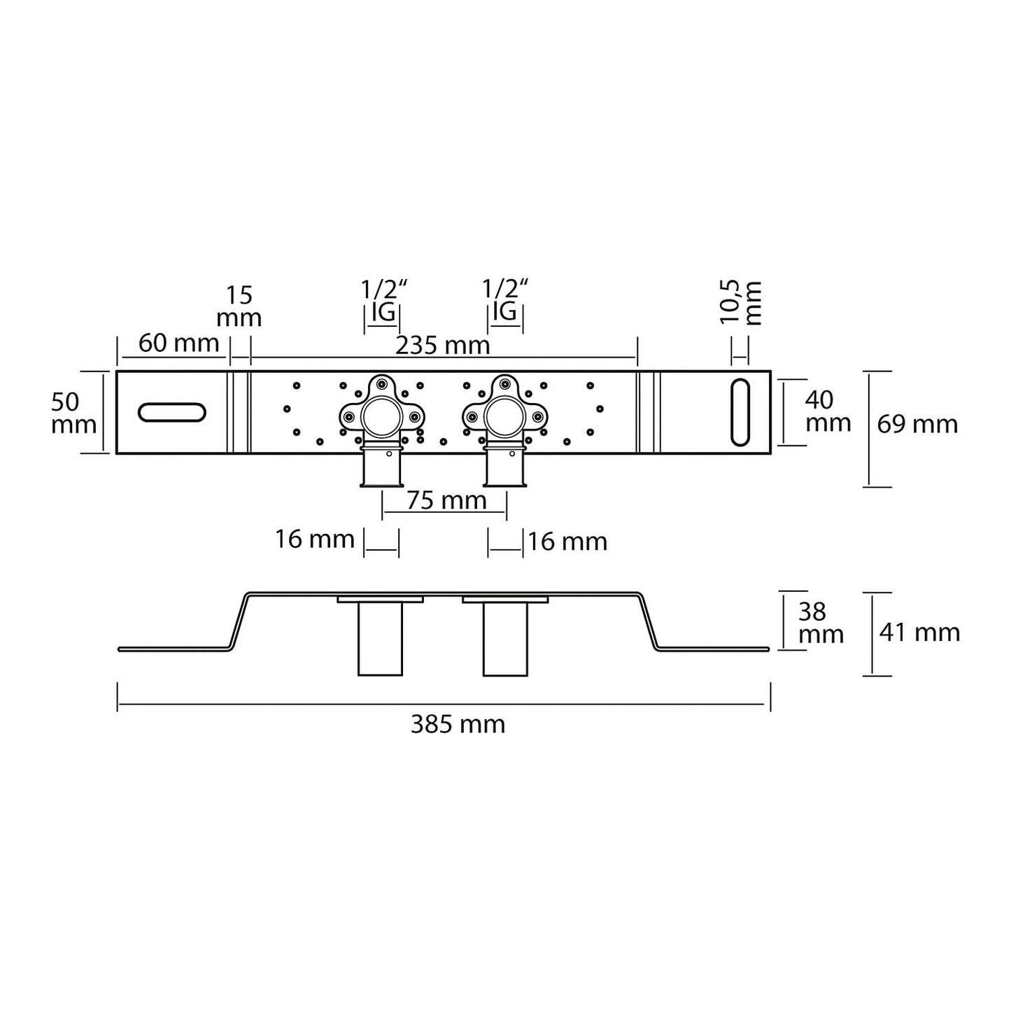 MULTITUBO mounting rail set, curved, Ø16mm-DN15 (1/2") IG 150 mm
