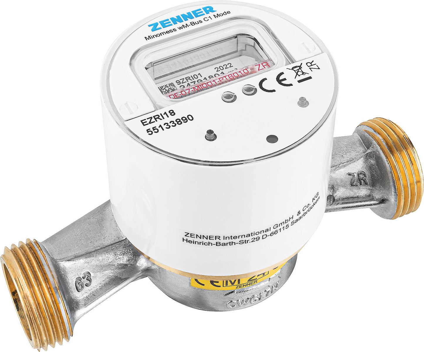 Radio AP hot water meter Zenner type Minomess 90°C Q3 2.5, BL=80mm DN15(1/2") R40HV 325 RK, wireless M-Bus