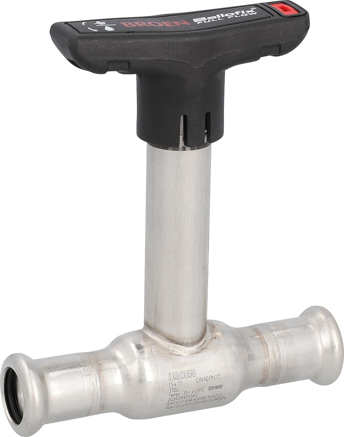 Edelstahl Press-Kugelhahn mit langer Spindel und Flügelgriff