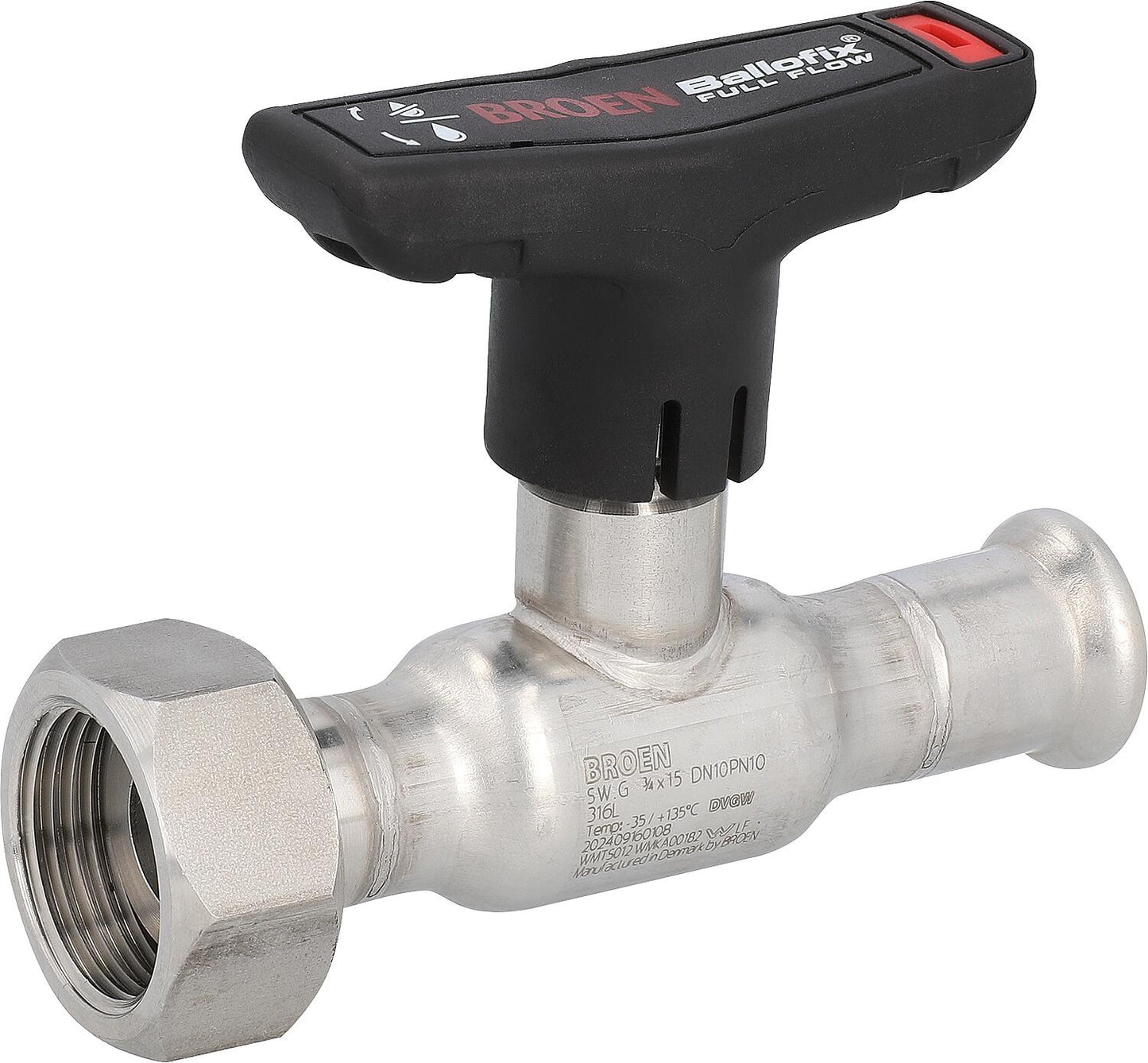 Edelstahl Press-Kugelhahn, mit Flügelgriff und Verschraubung