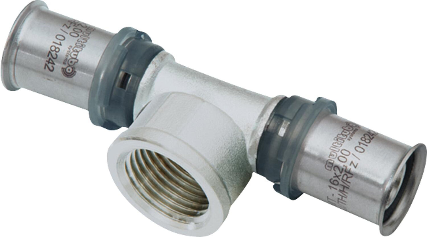 MULTITUBO press T-piece Ø16mm-DN15 (1/2") IT-Ø16mm, tin-plated