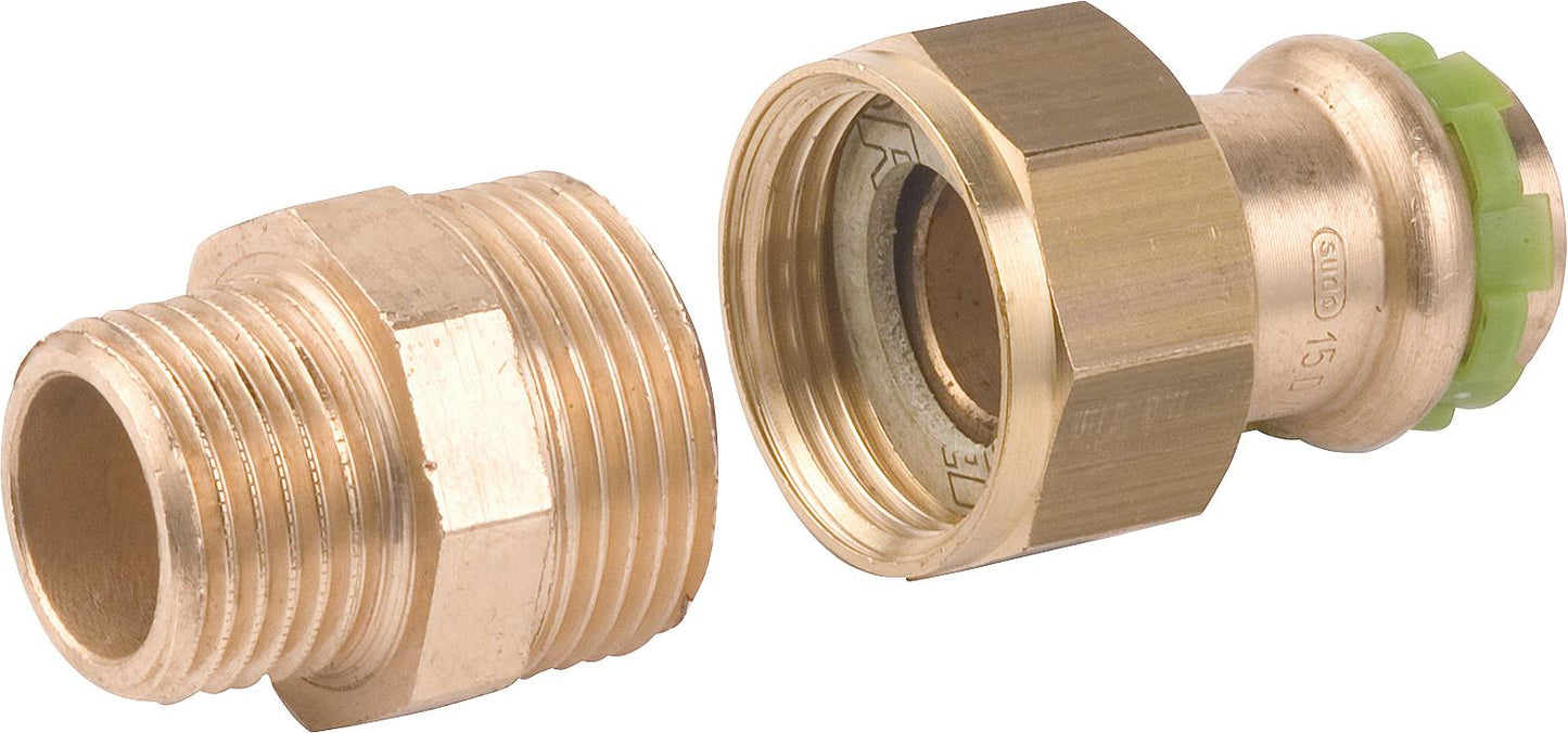 Red brass press fitting V-contour pipe fitting with male thread, flat sealing P 4331 G 15x1/2