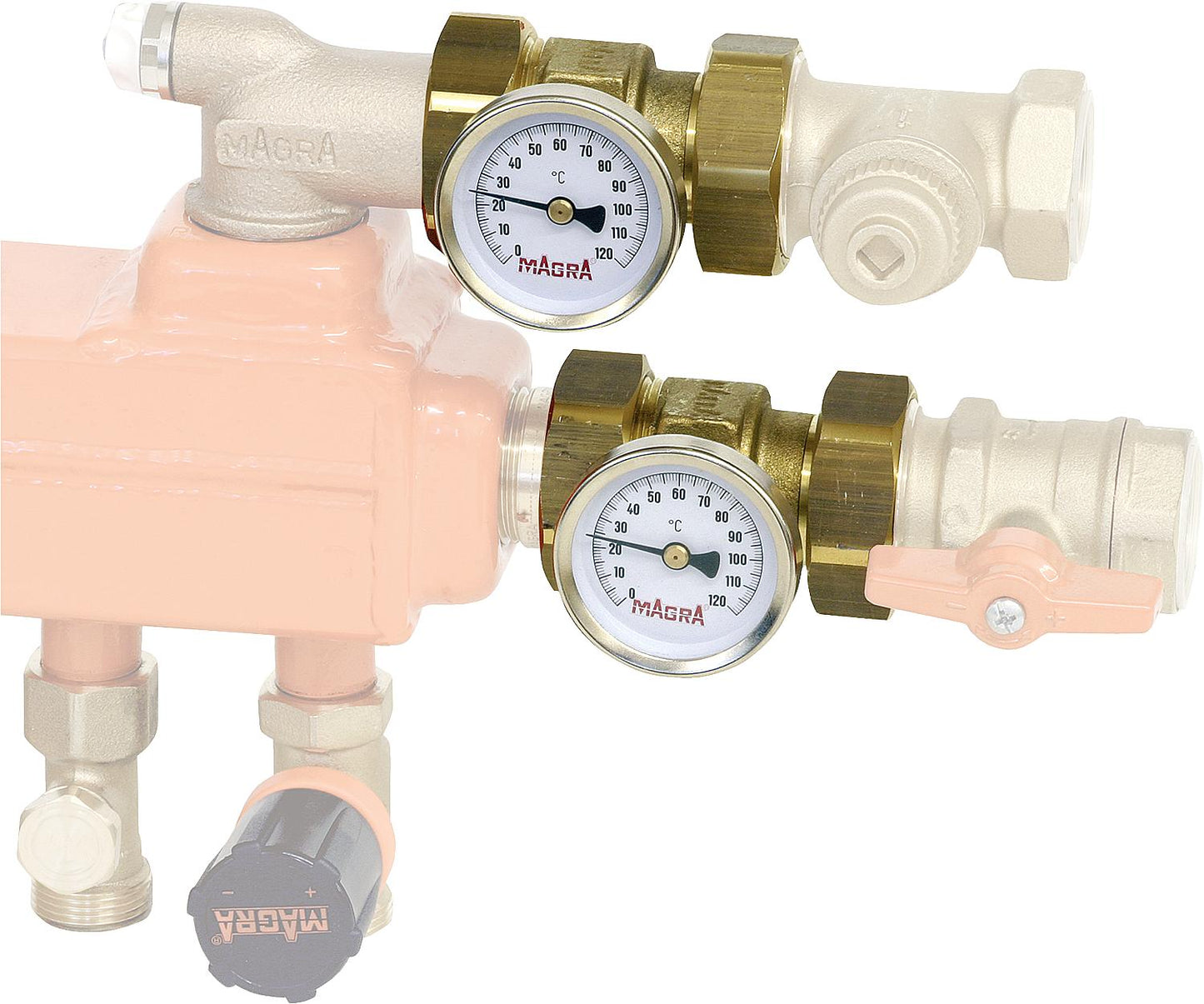 MAGRA Thermometer Pair with 1" Intermediate Piece, Scale Ring 0-120°