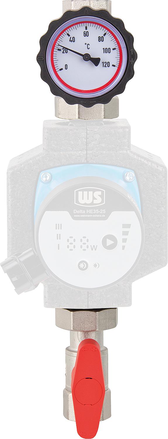 Ensemble de régulation de débit Easyflow R1"xF1" avec vanne à bille thermométrique et vanne à bille à brides SKB sans isolation