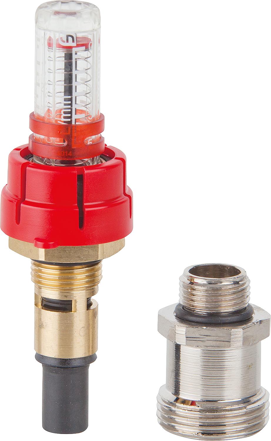 Débitmètre (0-5 l) 3/8" pour collecteur en acier inoxydable FBF, nickelé, avec raccord fileté 3/8".