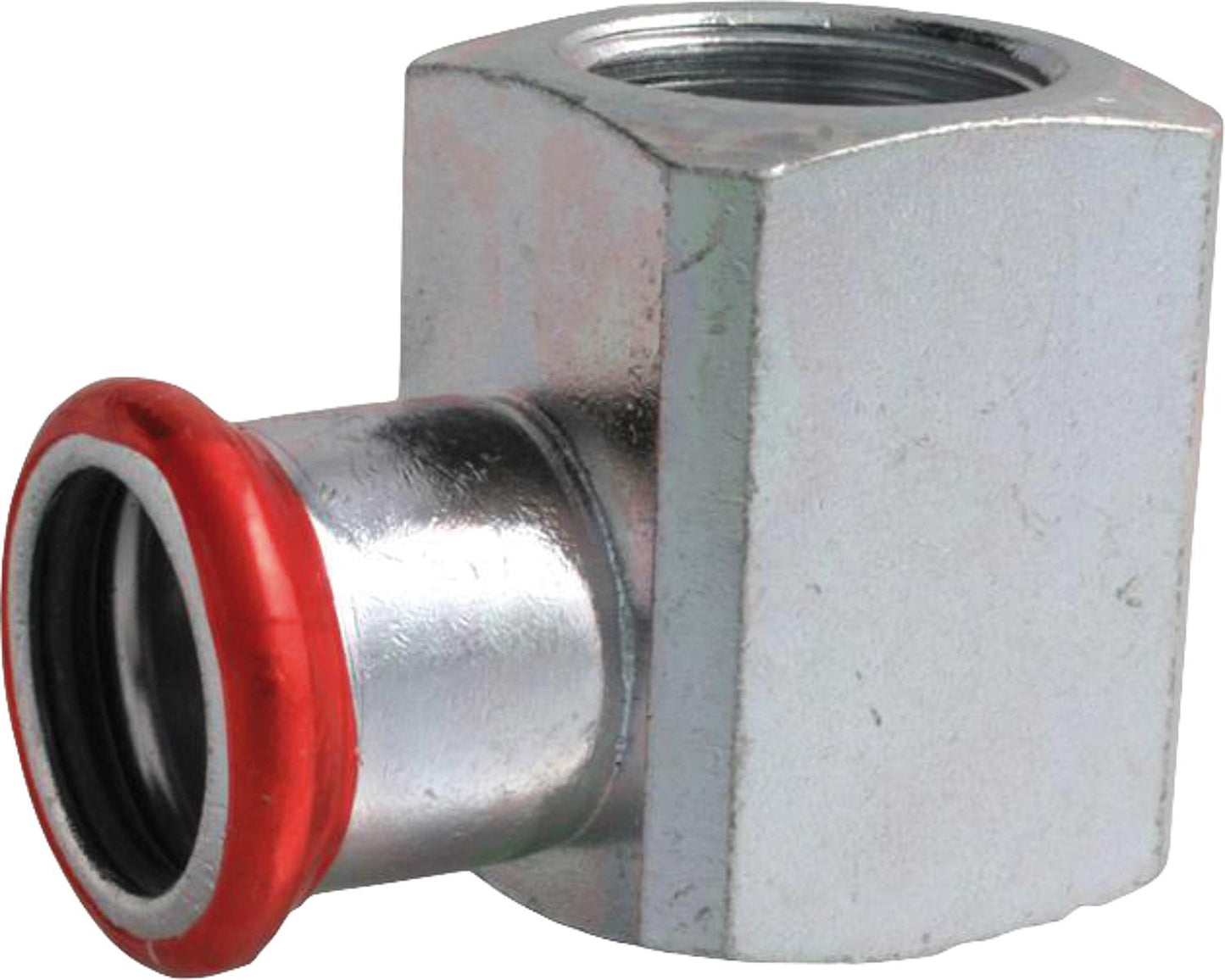 Carbon steel press fitting, M-profile, transition angle 90° with IG 15mm x 1/2''