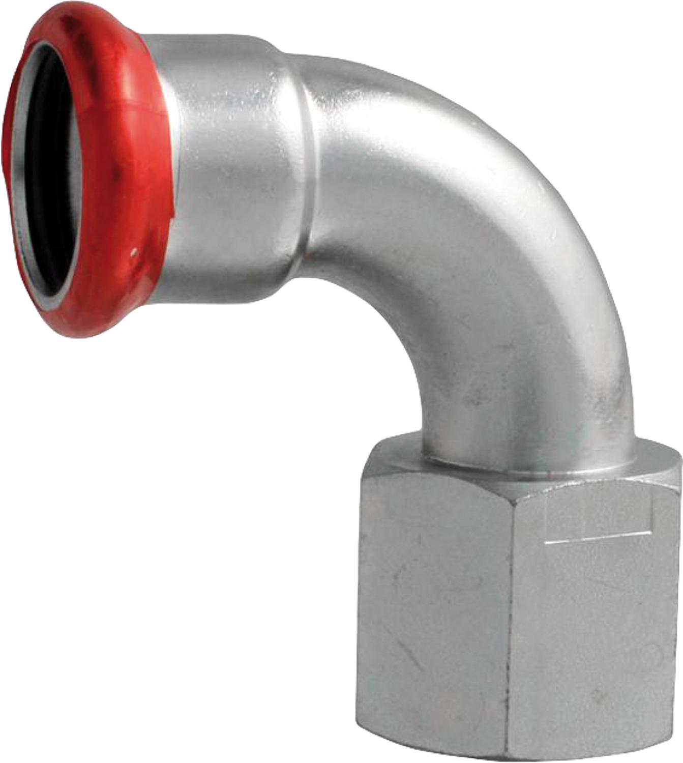 Carbon steel press fitting M-profile transition bend 90° with female thread 22mm x DN15 (1/2")