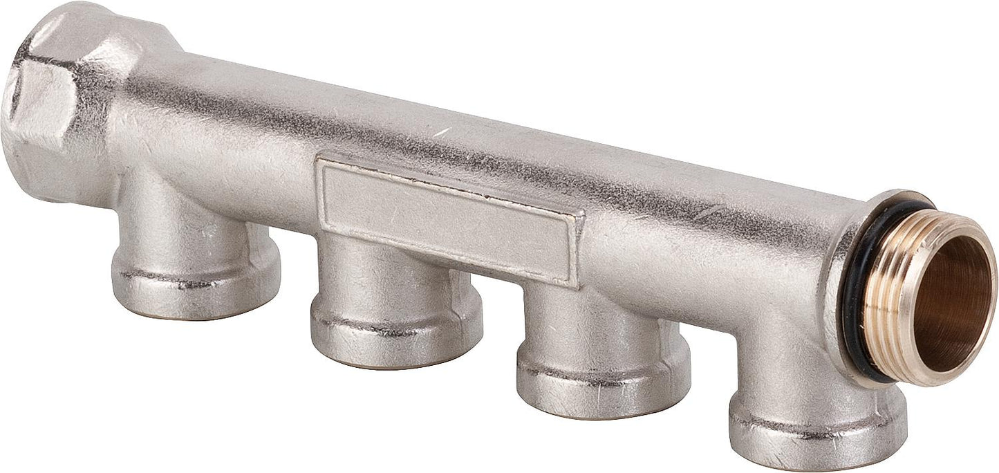 Verteiler 4-Fach DN 20 (3/4") x IG DN 15 (1/2"), Messing vernickelt