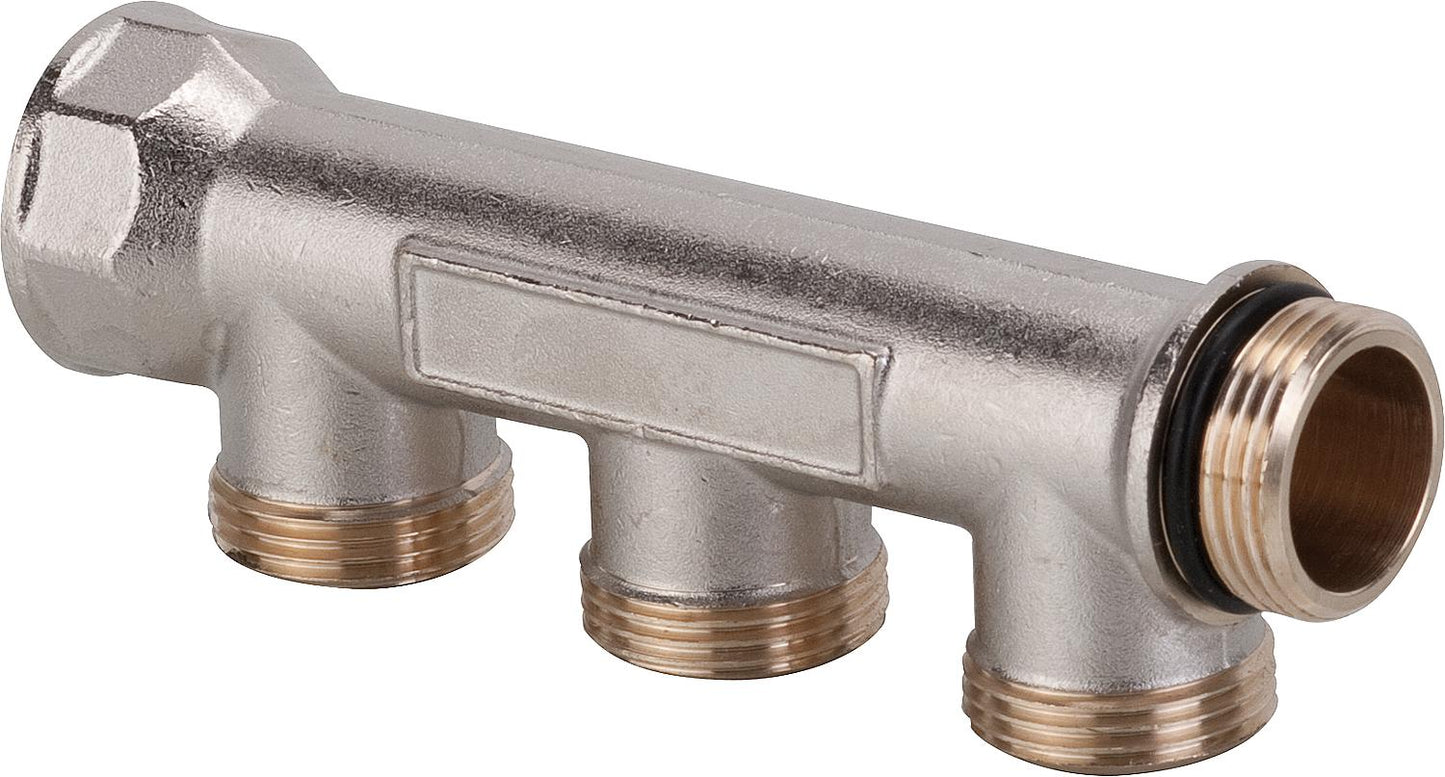 Verteiler 3-Fach DN 20 (3/4") x Eurokonus, Messing vernickelt