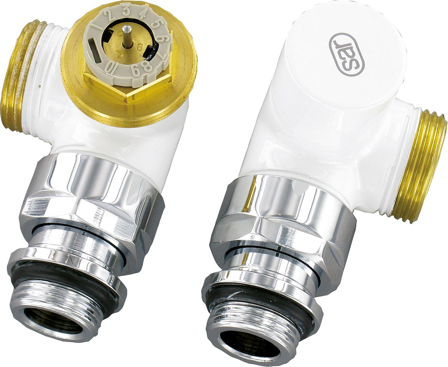 Design thermostatic valve set, angled shape D 3933 DN15 (1/2") AG 3/4" (Eurocone), stainless steel