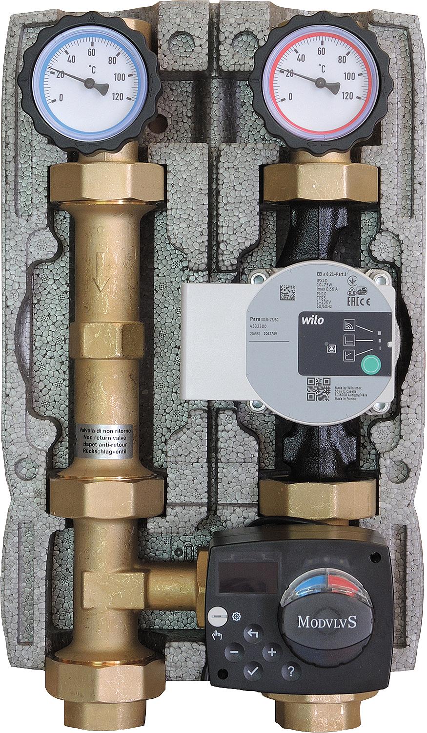 Solid fuel charging set Easyflow DN32 (1 1/4") Motorized, adjustment range 20-80°C, Wilo Para 30/8-75 SC pump