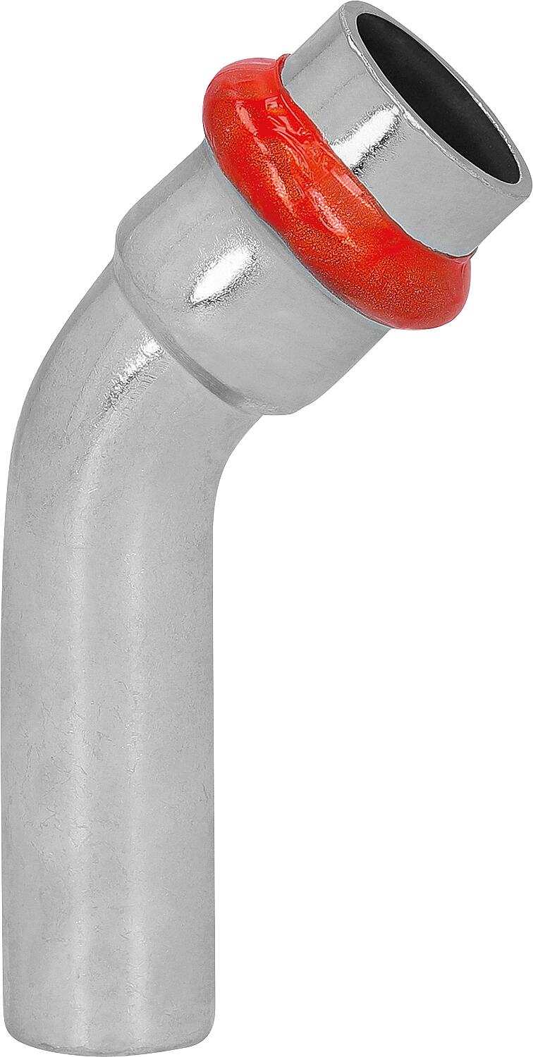 Carbon steel press fitting V-contour bend 45° (ixa) 15 mm