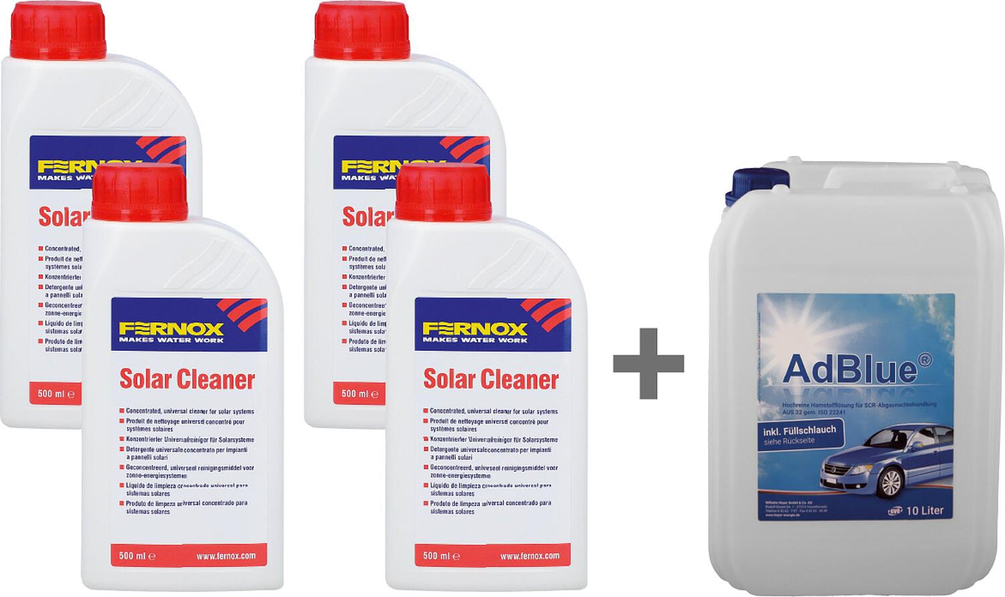 Value pack: 4x Solar Cleaner C 500 ml + AdBlue® 10l canister (incl. spout)