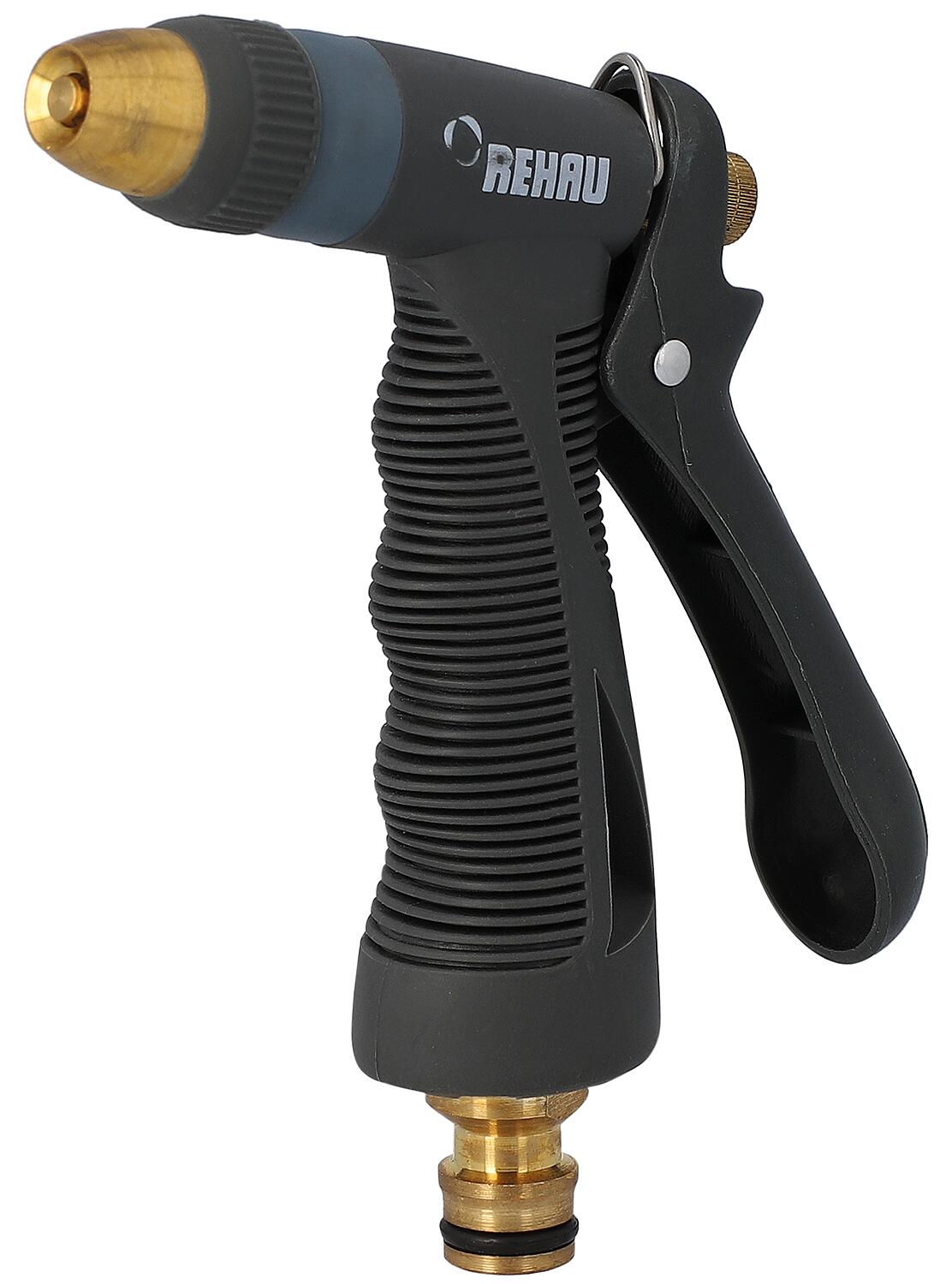 Professional spray nozzle with lamellar handle, with brass connector