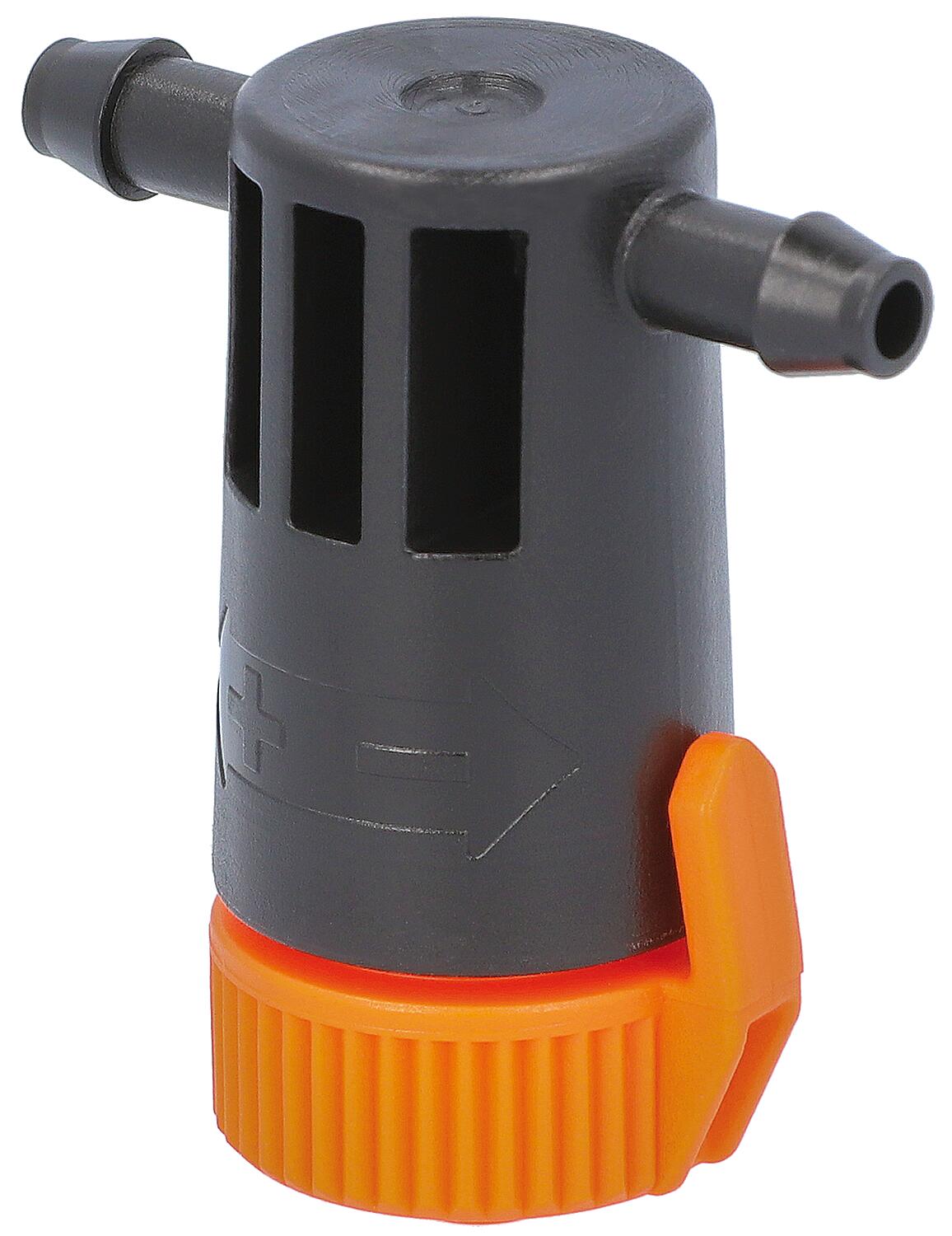 Adjustable inline dripper DN8 (1/4"), adjustable flow rate 0-10 l/h, pack size = 10 pieces